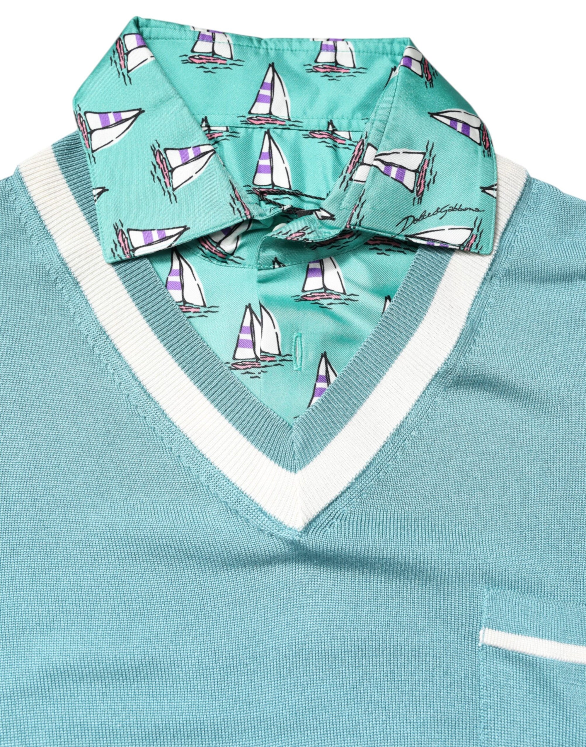 Dolce &amp; Gabbana Green Printed Collared Short Sleeve T-shirt