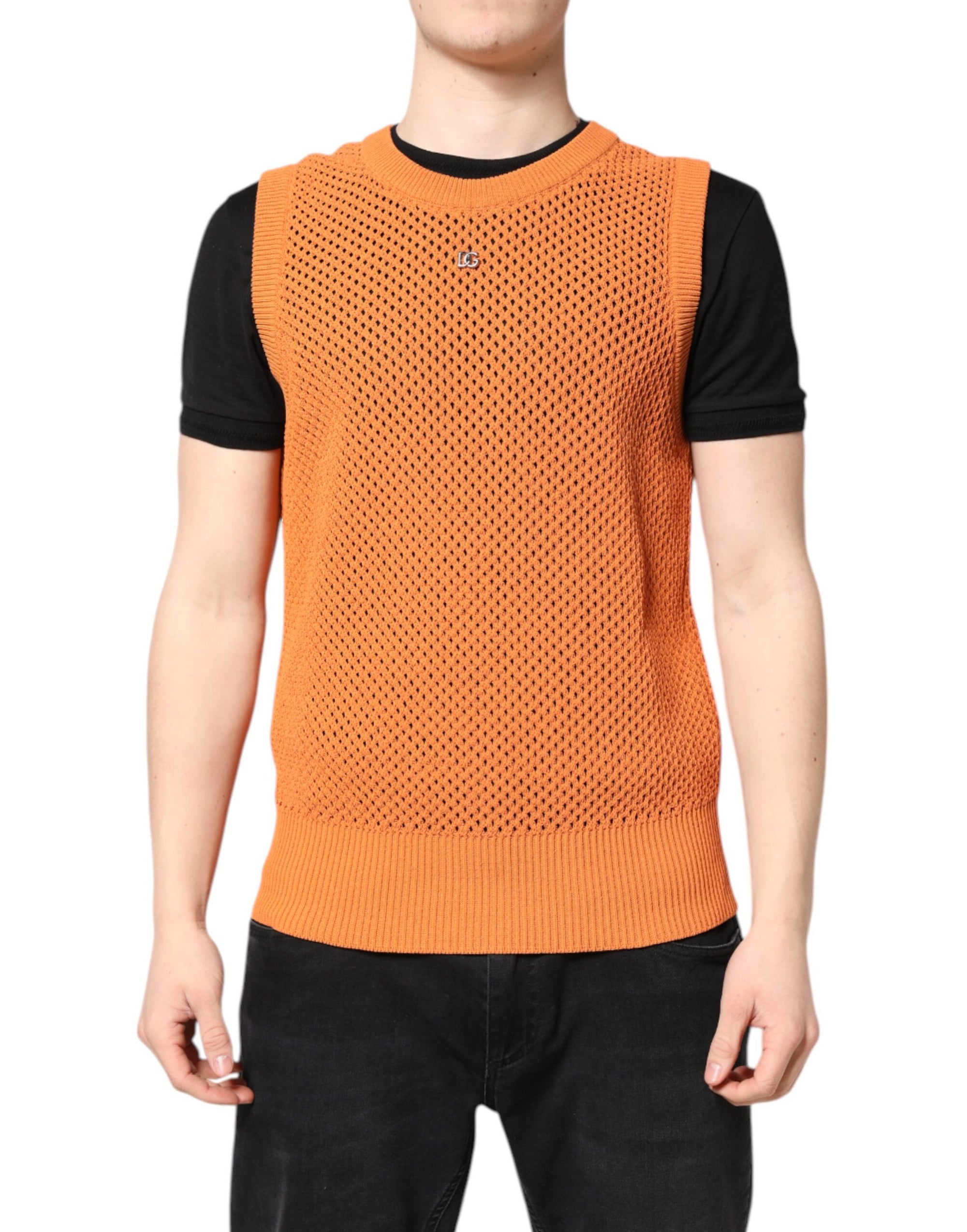 Dolce &amp; Gabbana Orange Cashmere Round Neck Sleeveless T-shirt