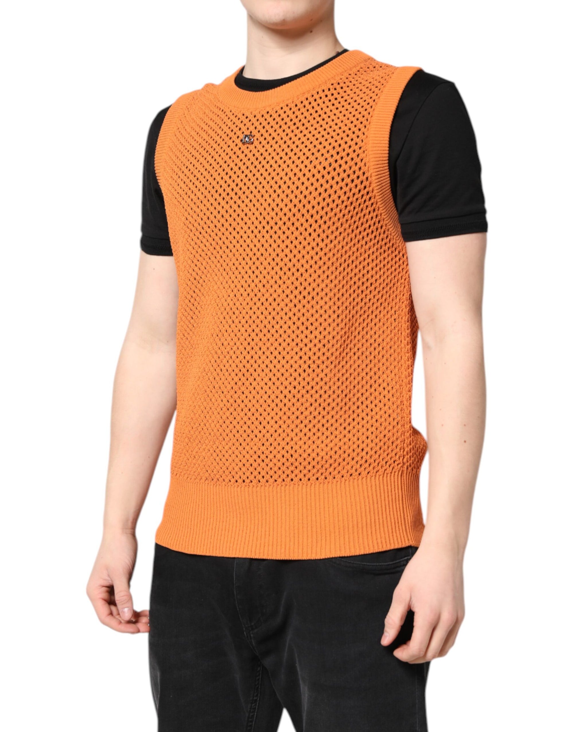 Dolce &amp; Gabbana Orange Cashmere Round Neck Sleeveless T-shirt