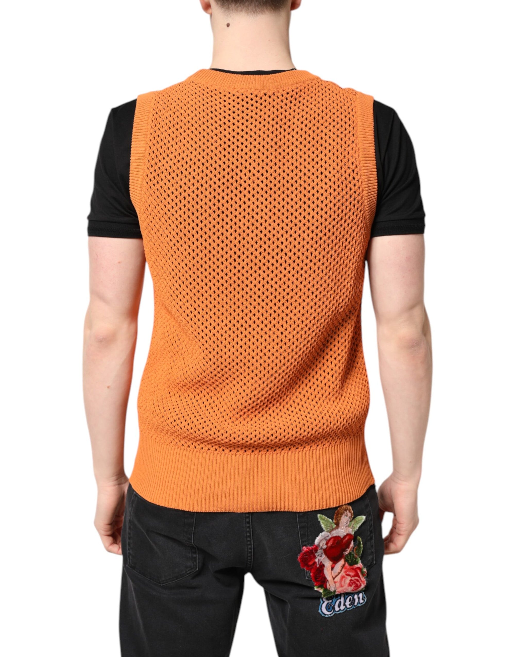 Dolce &amp; Gabbana Orange Cashmere Round Neck Sleeveless T-shirt