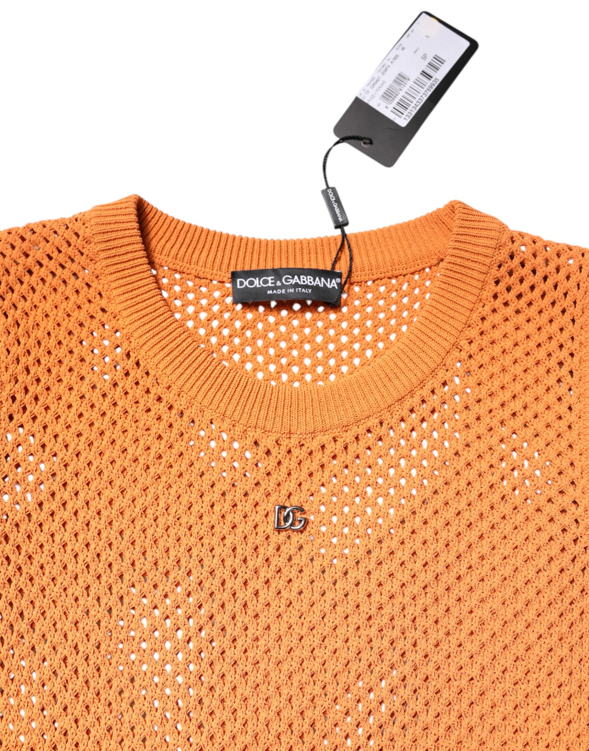 Dolce &amp; Gabbana Orange Cashmere Round Neck Sleeveless T-shirt