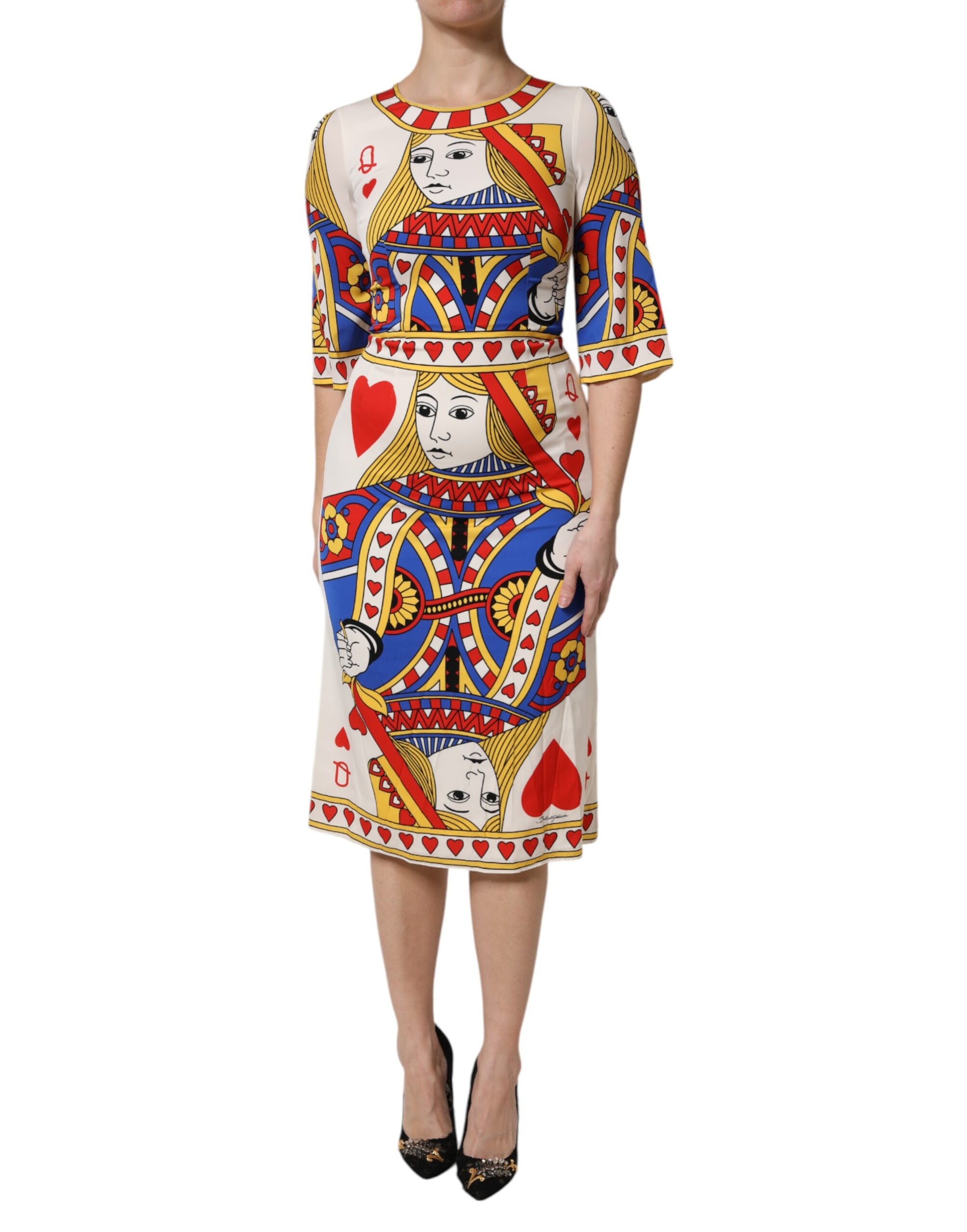 Robe mi-longue blanche à manches courtes Dolce & Gabbana Queen Of Heart