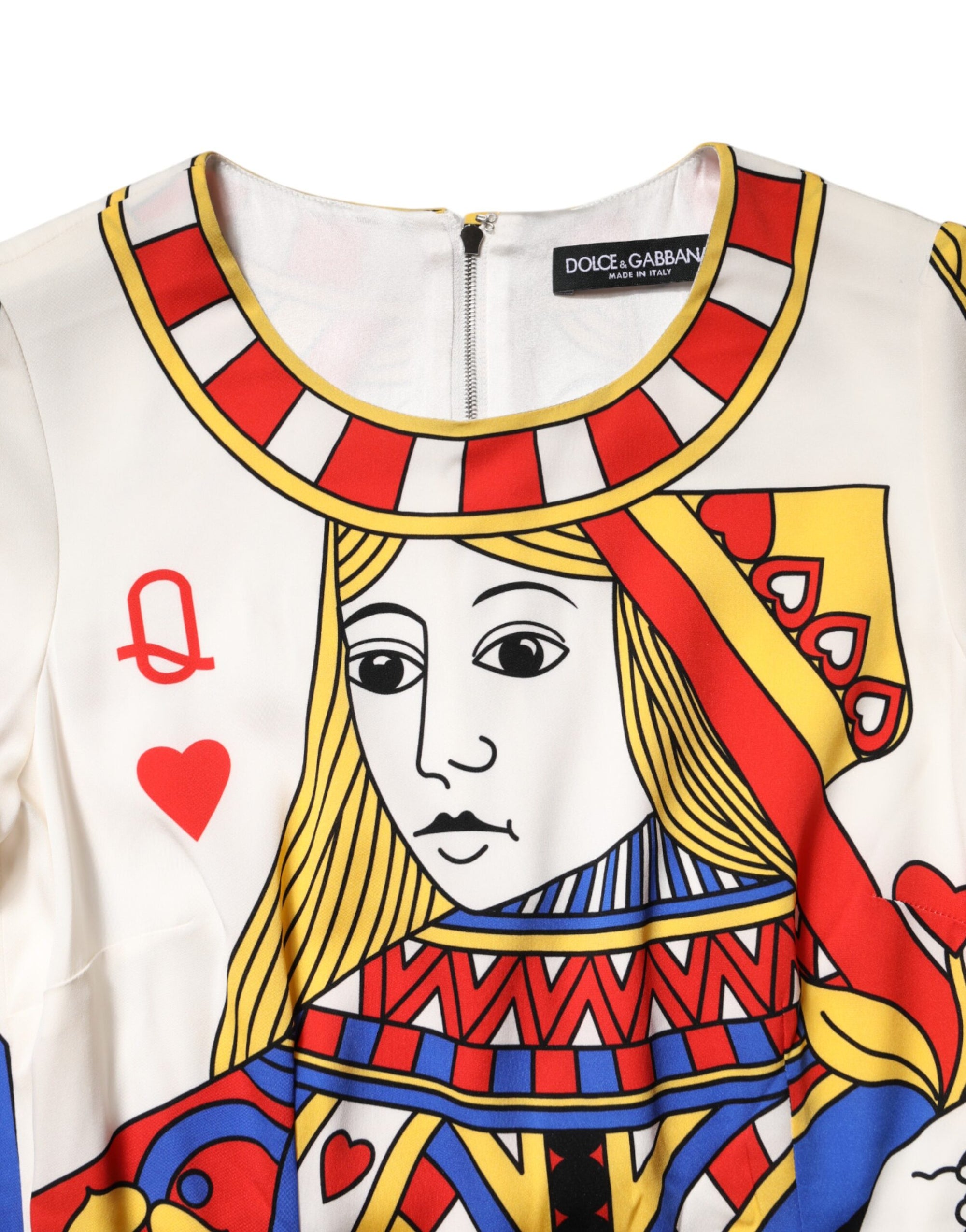 Robe mi-longue blanche à manches courtes Dolce & Gabbana Queen Of Heart