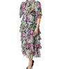 Robe mi-longue superposée en soie à fleurs multicolores Dolce &amp; Gabbana