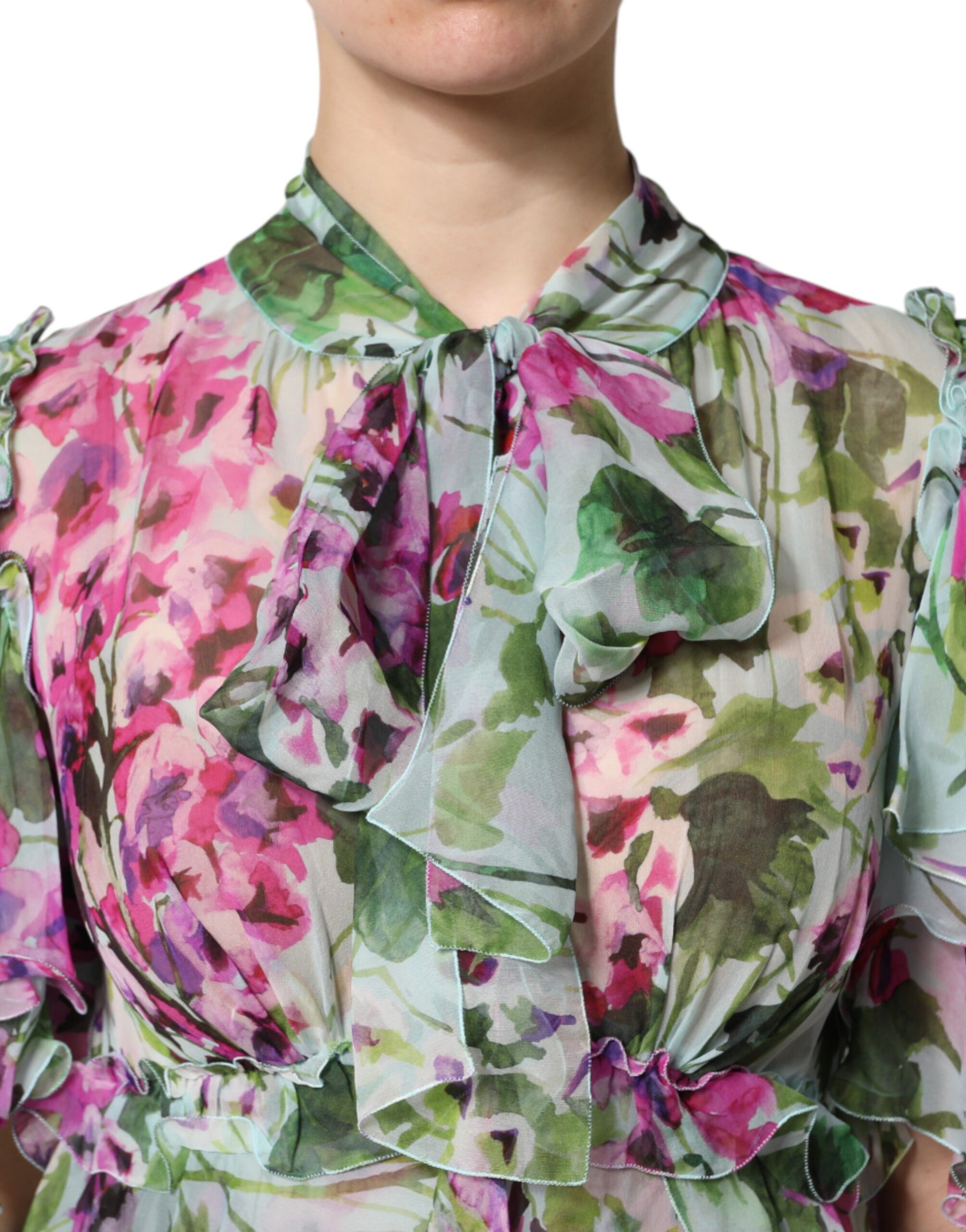 Robe mi-longue superposée en soie à fleurs multicolores Dolce &amp; Gabbana