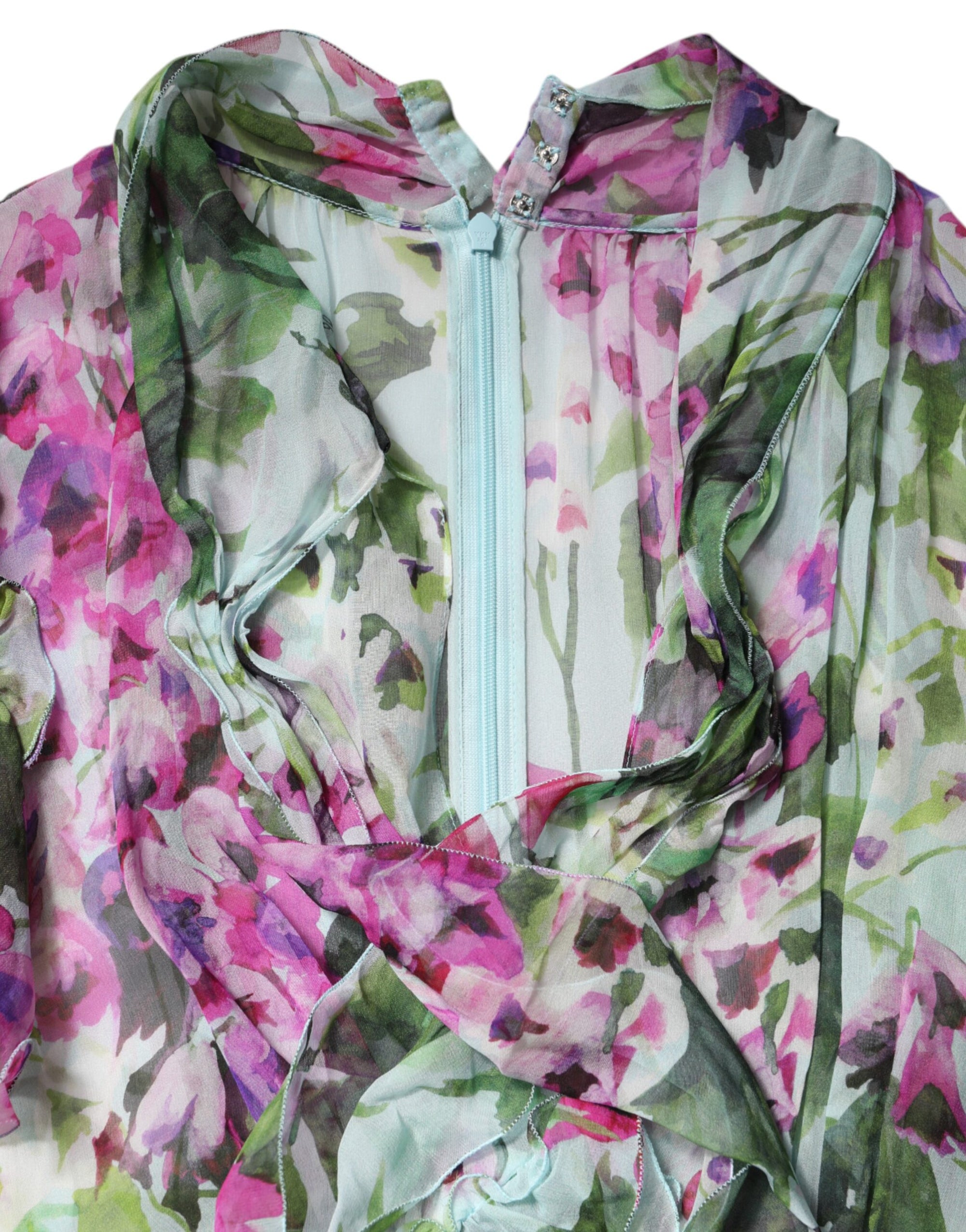 Robe mi-longue superposée en soie à fleurs multicolores Dolce &amp; Gabbana