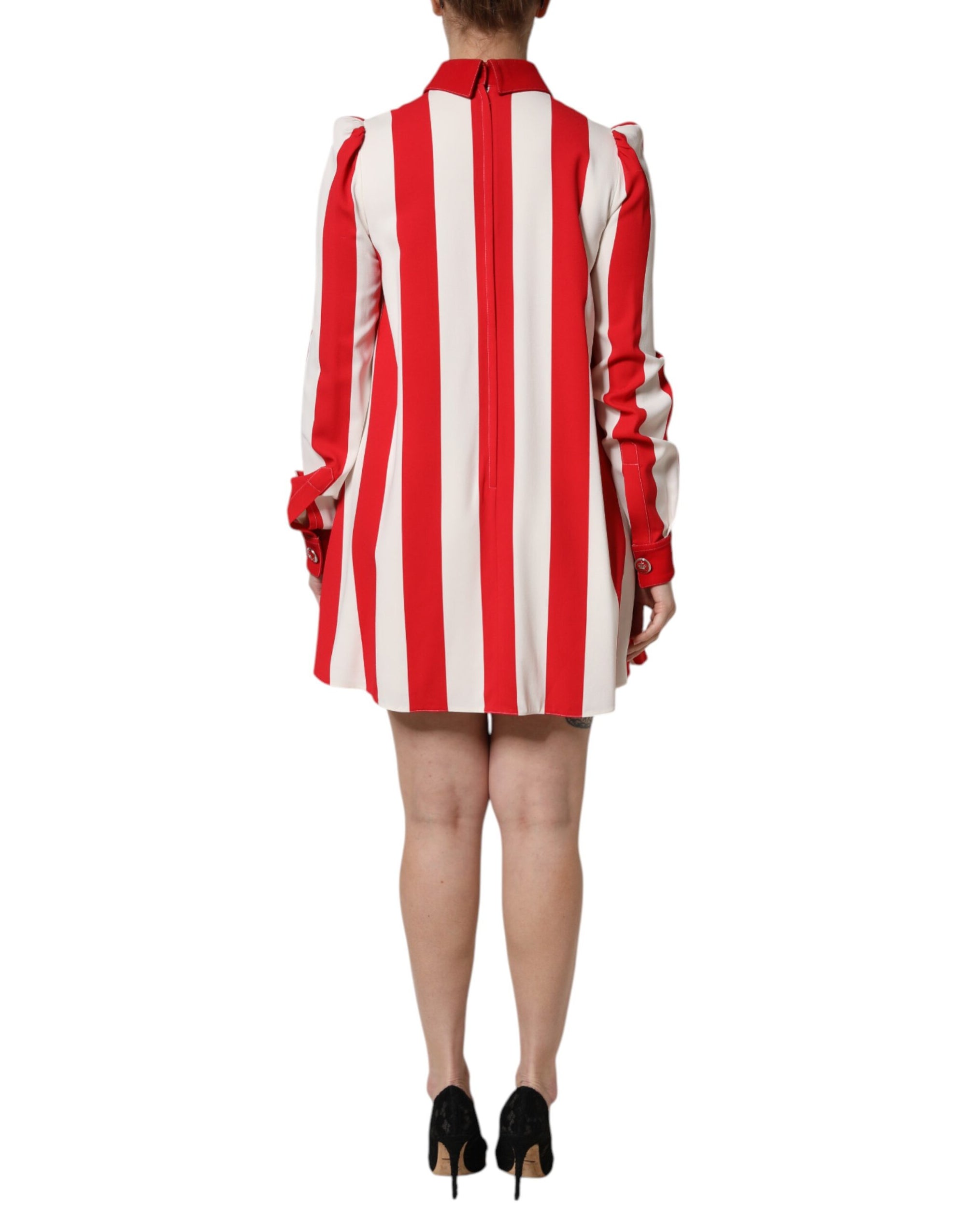 Mini-robe à manches longues à rayures blanches et rouges Dolce &amp; Gabbana