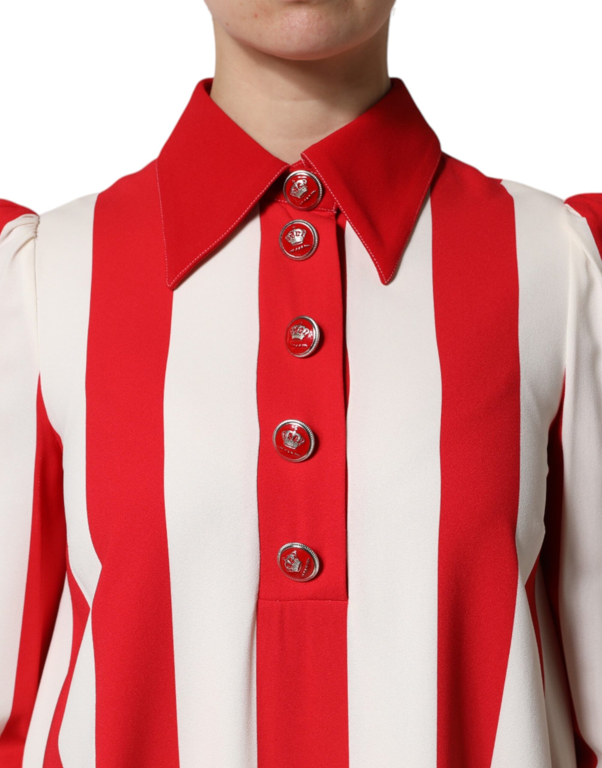 Mini-robe à manches longues à rayures blanches et rouges Dolce &amp; Gabbana