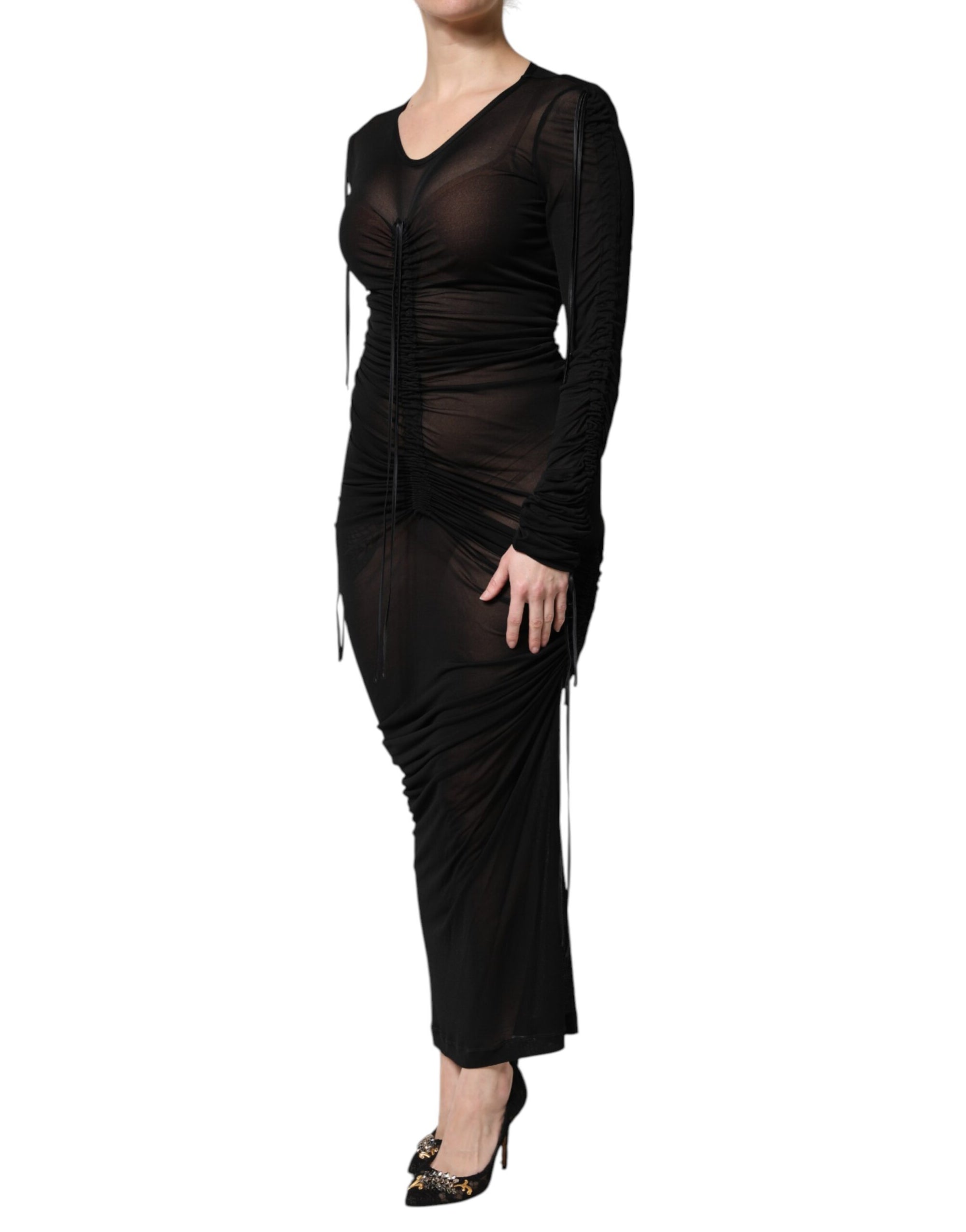 Robe fourreau longue moulante à bordure en maille noire Dolce &amp; Gabbana