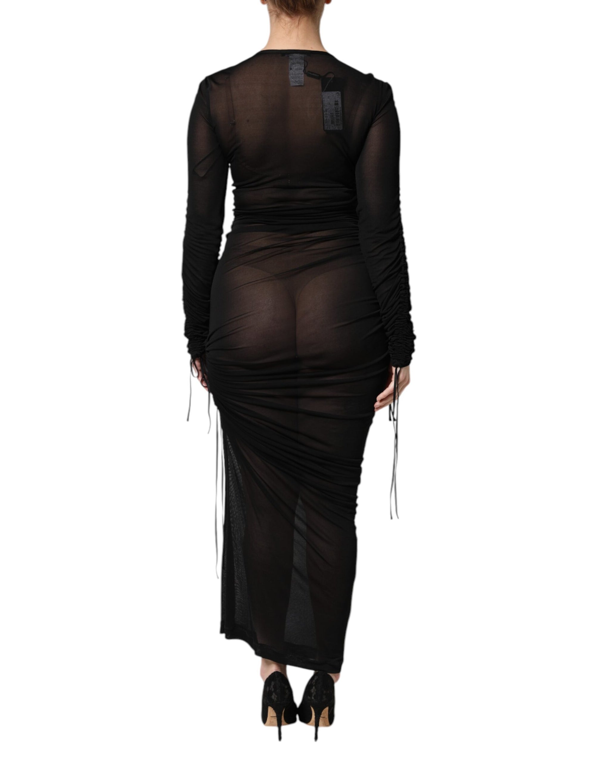 Robe fourreau longue moulante à bordure en maille noire Dolce &amp; Gabbana