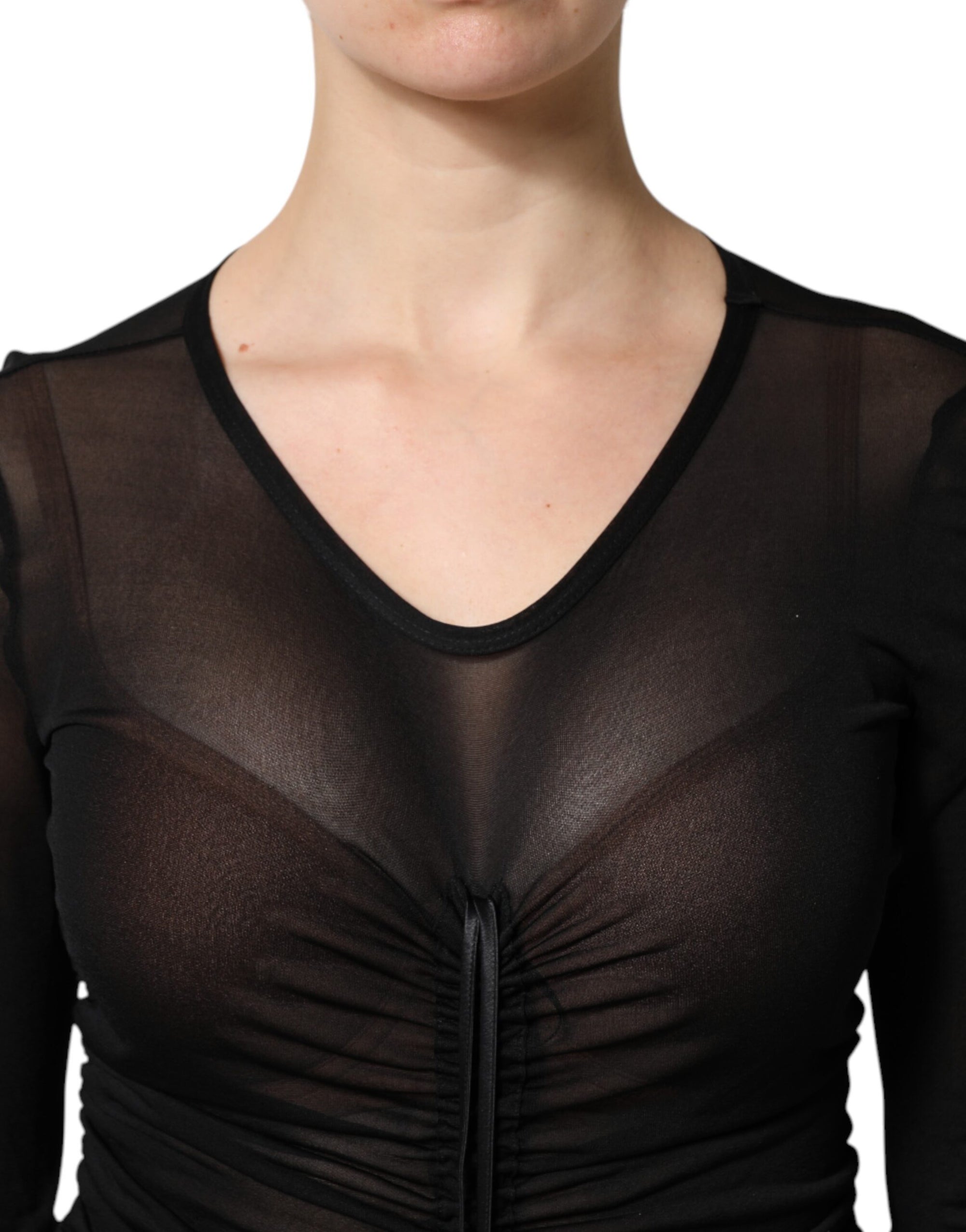 Robe fourreau longue moulante à bordure en maille noire Dolce &amp; Gabbana
