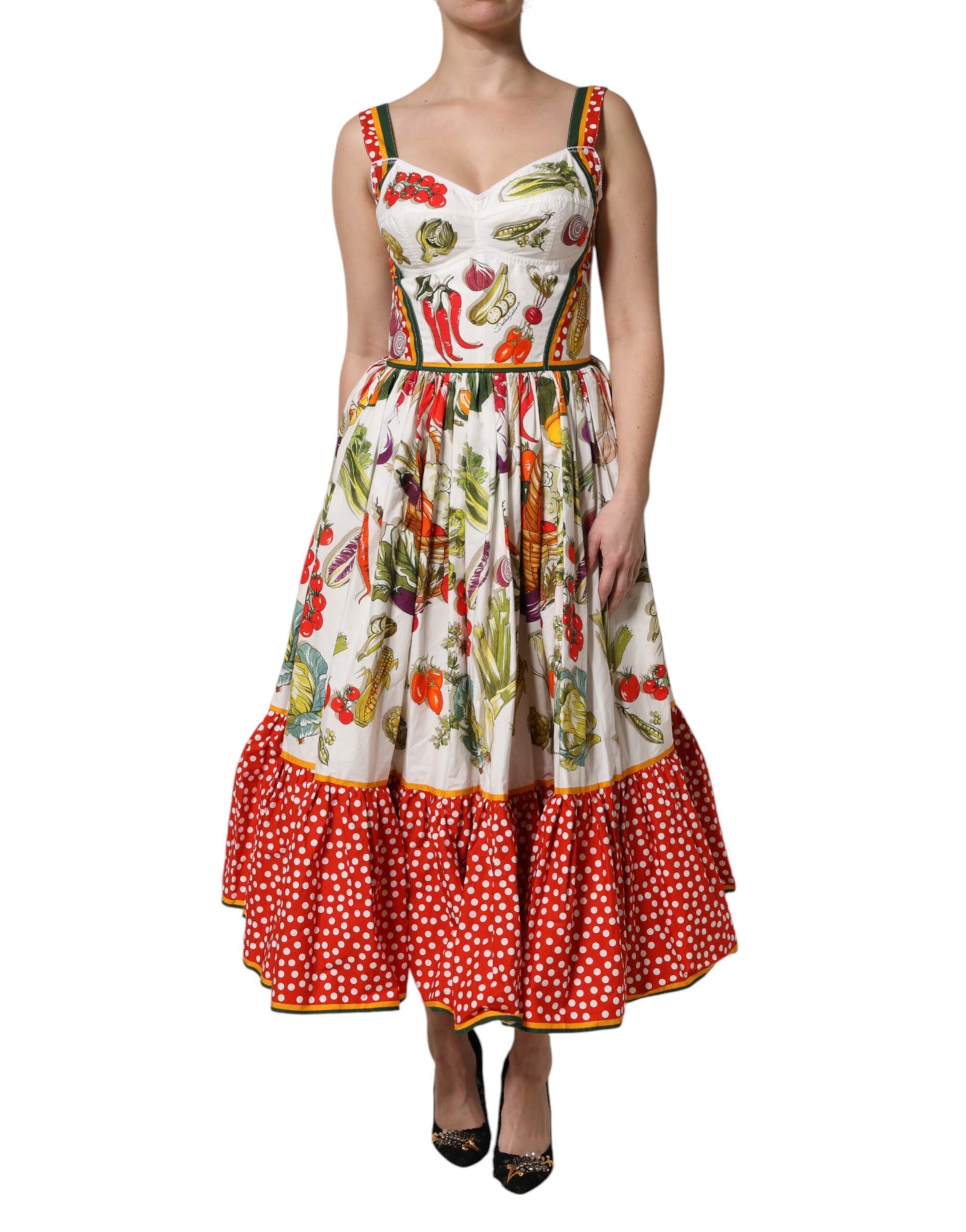 Robe trapèze sans manches à imprimé végétal blanc Dolce &amp; Gabbana