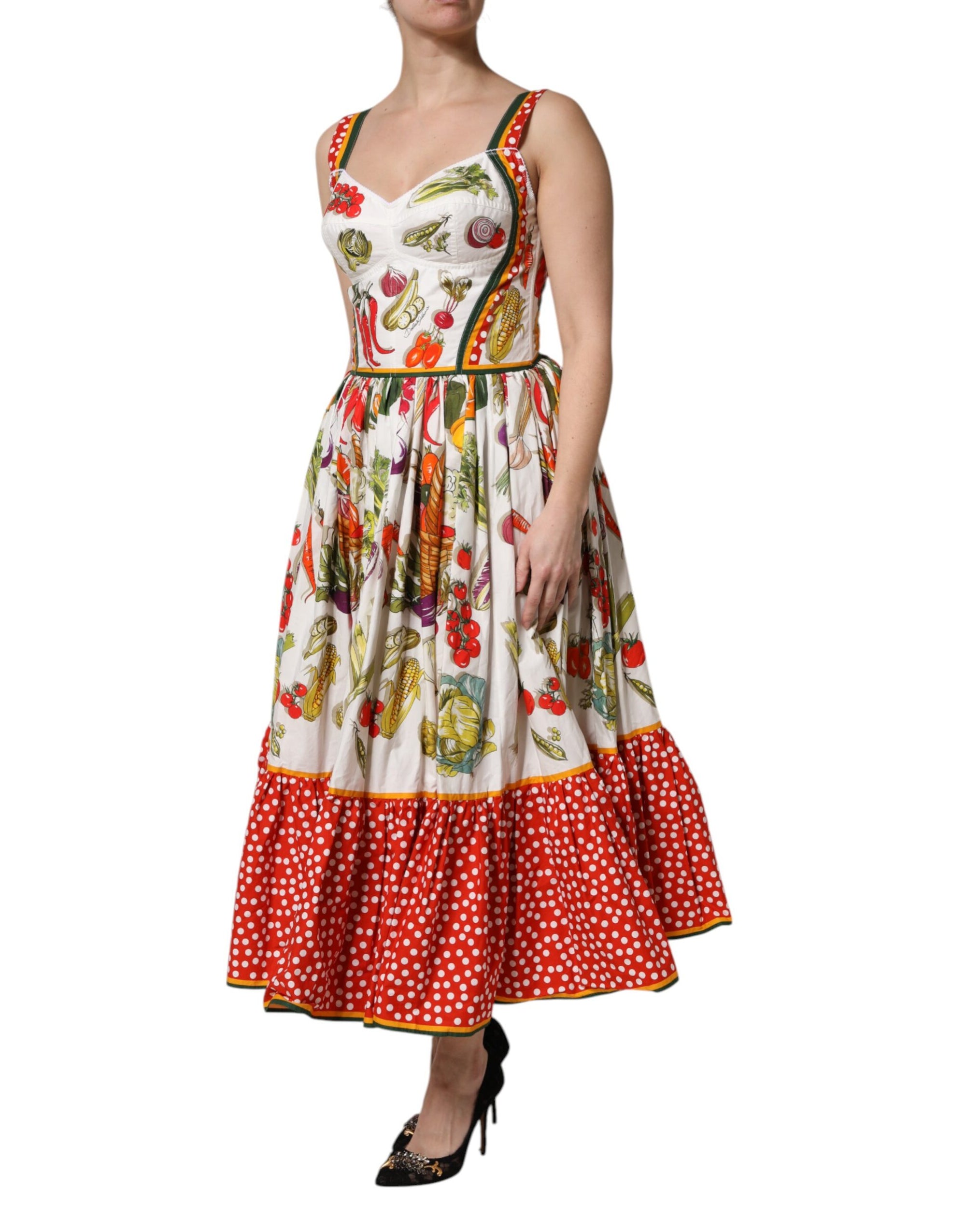 Robe trapèze sans manches à imprimé végétal blanc Dolce &amp; Gabbana