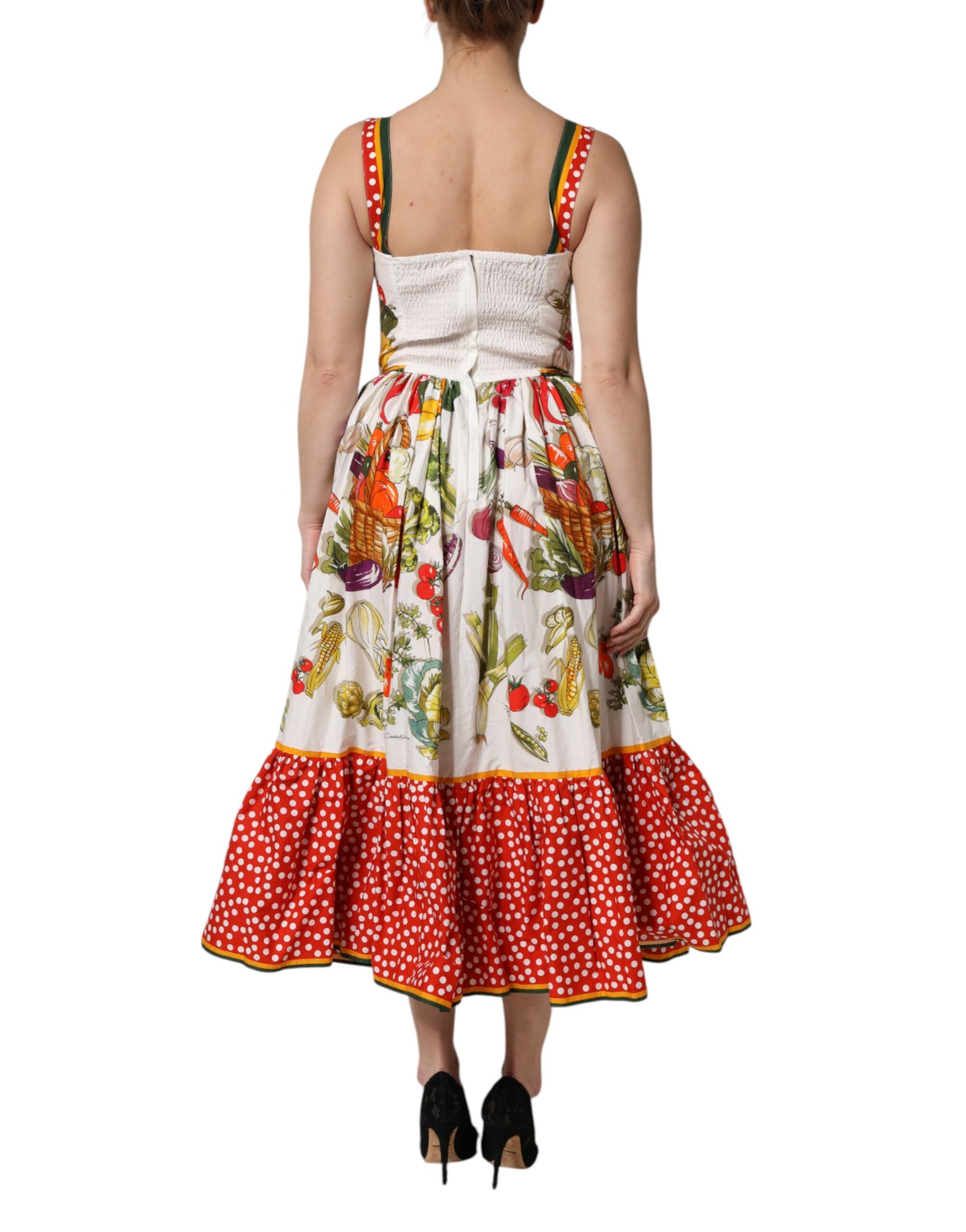 Robe trapèze sans manches à imprimé végétal blanc Dolce &amp; Gabbana