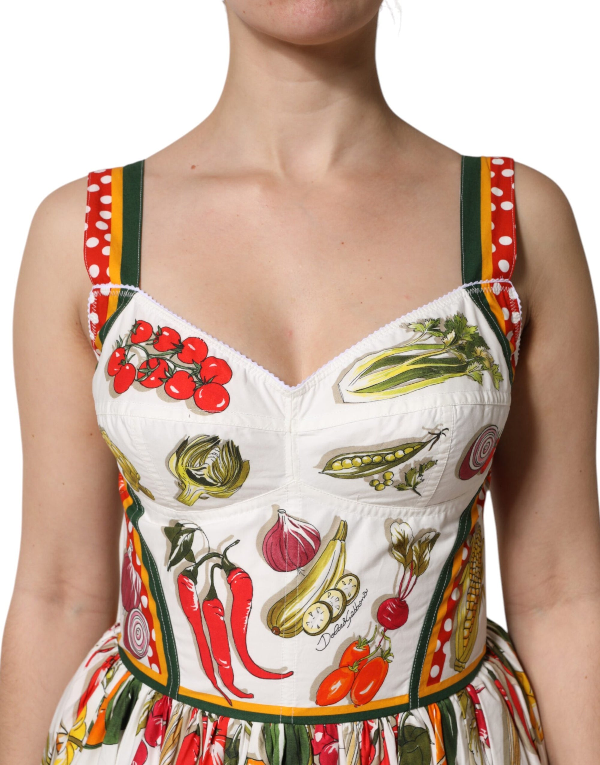 Robe trapèze sans manches à imprimé végétal blanc Dolce &amp; Gabbana