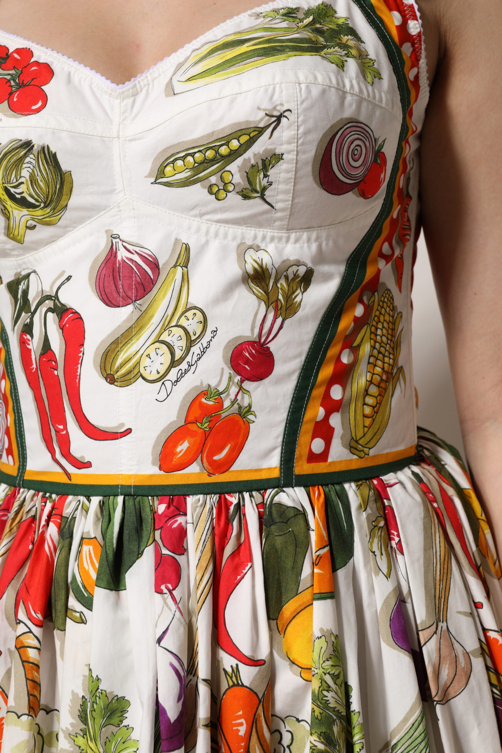 Robe trapèze sans manches à imprimé végétal blanc Dolce &amp; Gabbana