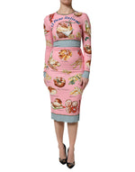 Robe fourreau mi-longue moulante à imprimé pâtisserie rose Dolce &amp; Gabbana