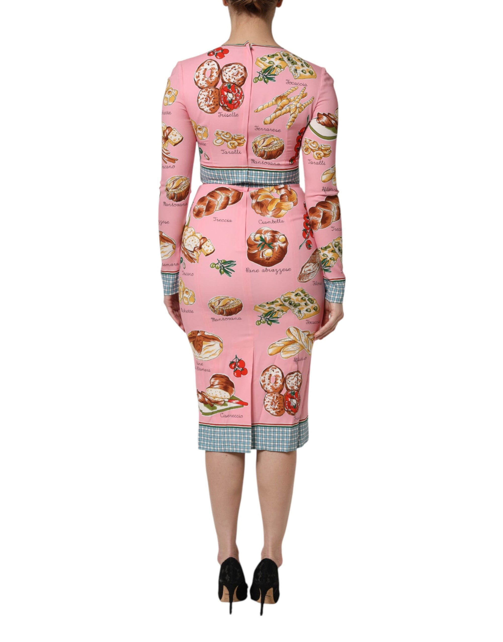 Robe fourreau mi-longue moulante à imprimé pâtisserie rose Dolce &amp; Gabbana