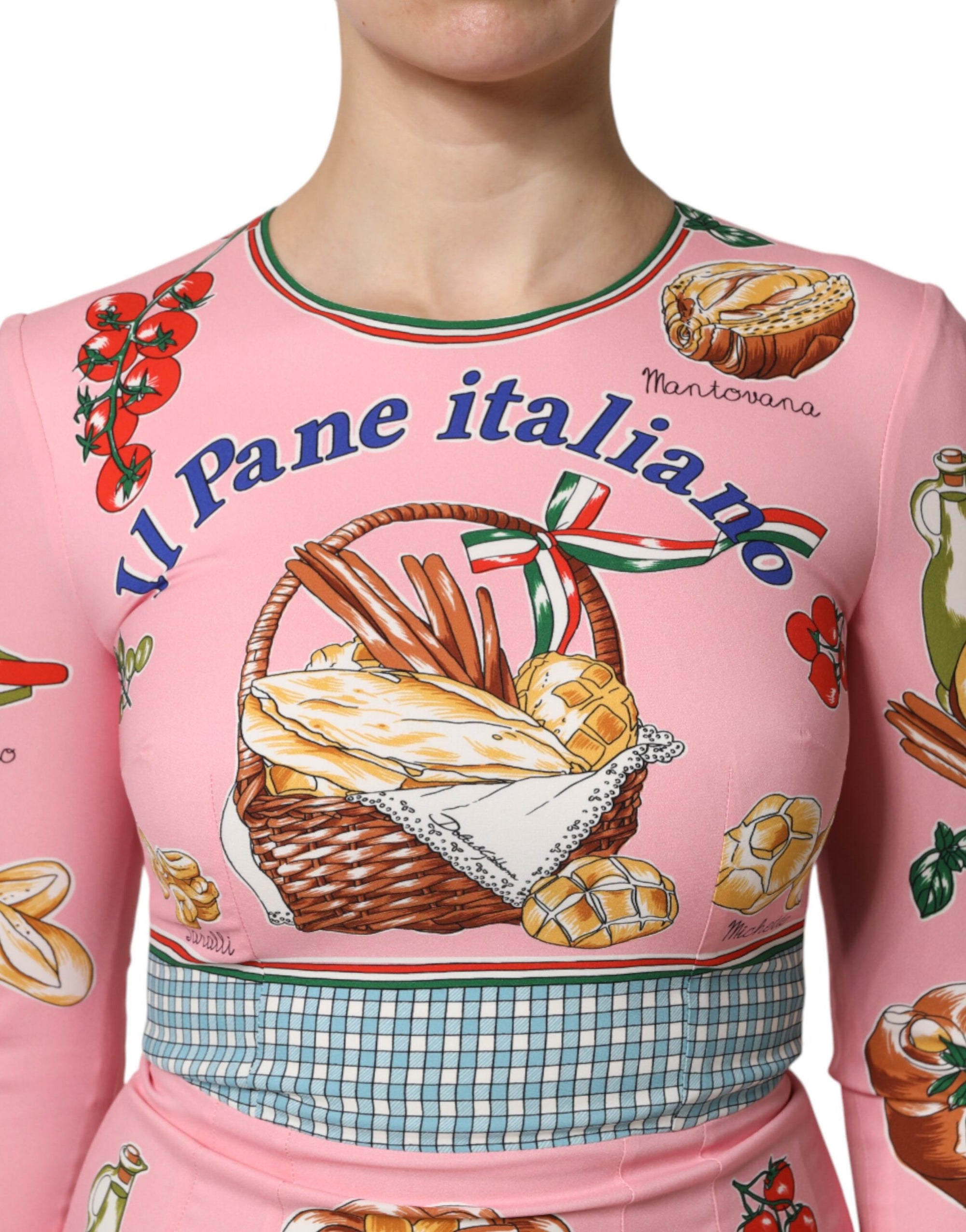 Robe fourreau mi-longue moulante à imprimé pâtisserie rose Dolce &amp; Gabbana