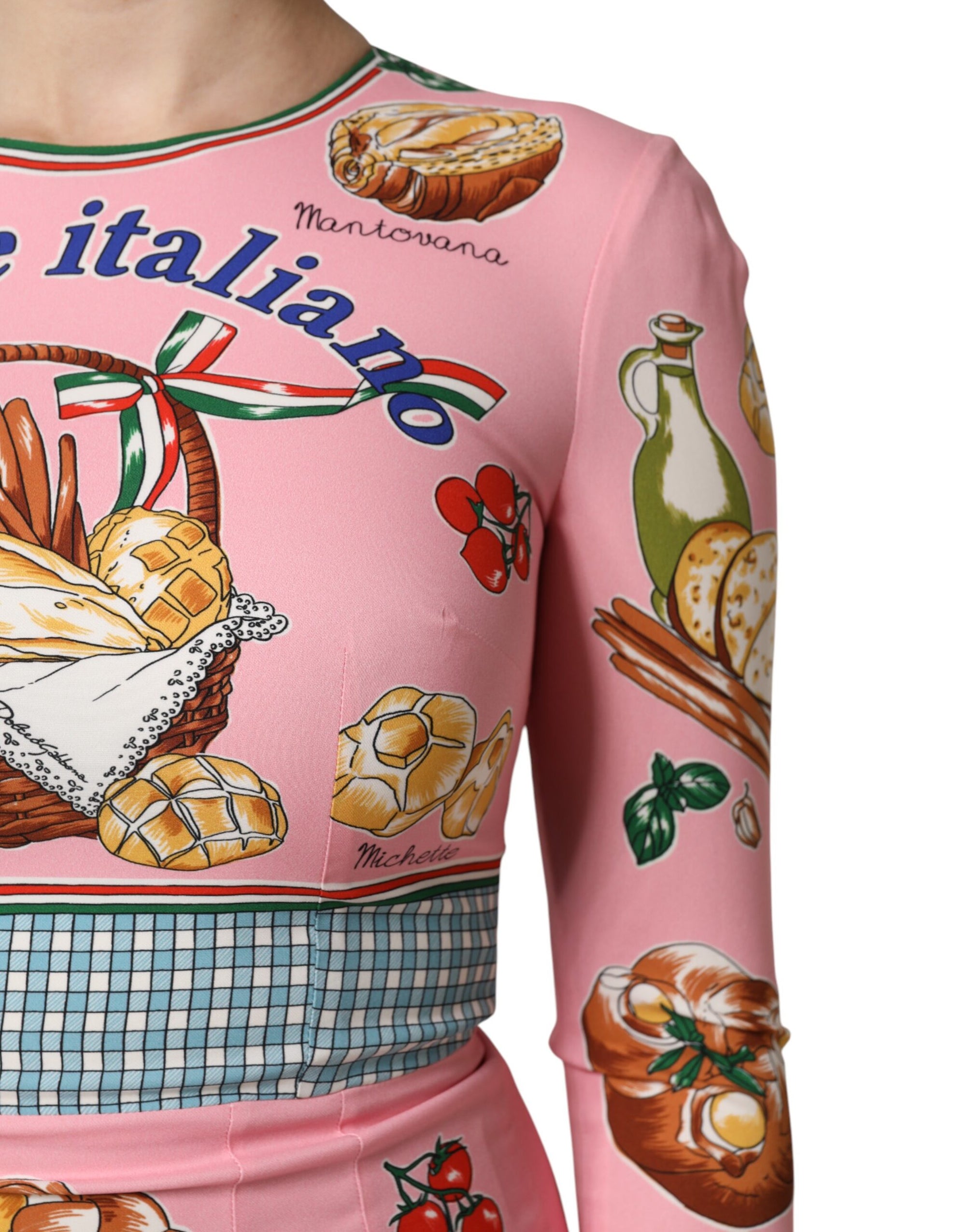 Robe fourreau mi-longue moulante à imprimé pâtisserie rose Dolce &amp; Gabbana