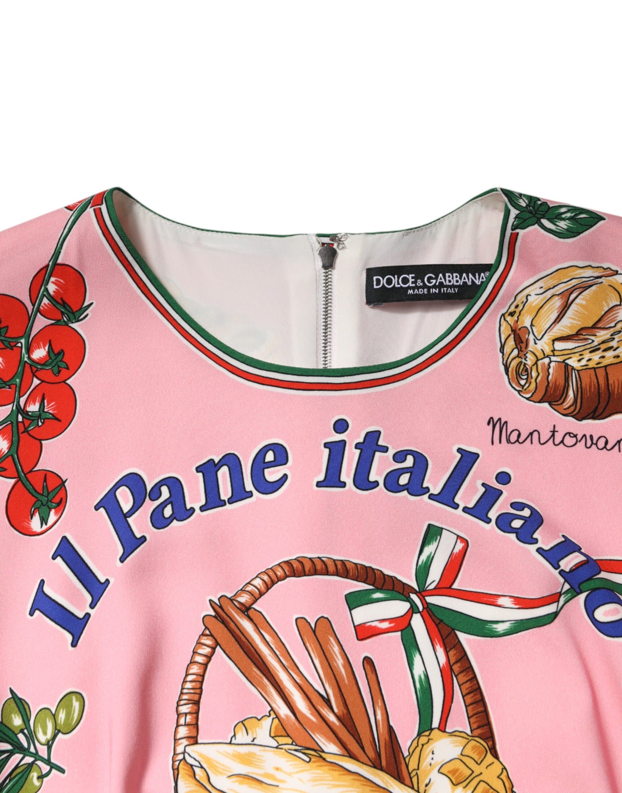 Robe fourreau mi-longue moulante à imprimé pâtisserie rose Dolce &amp; Gabbana