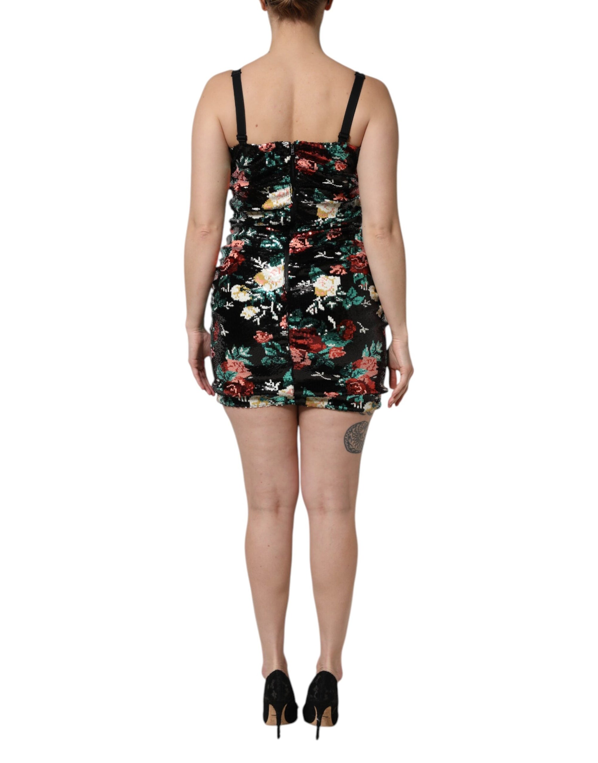Robe fourreau noire à sequins et fleurs Dolce &amp; Gabbana sans manches