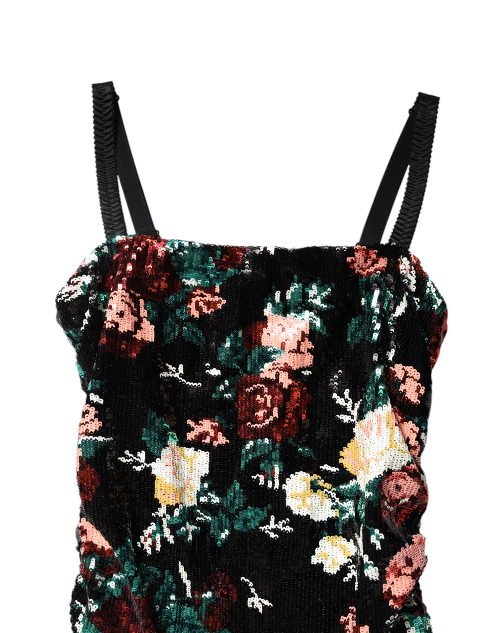Robe fourreau noire à sequins et fleurs Dolce &amp; Gabbana sans manches