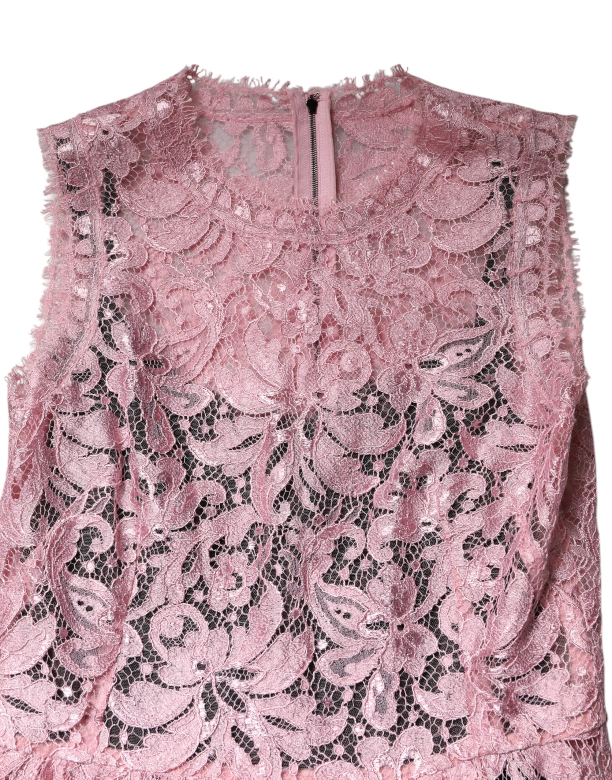 Robe fourreau sans manches en dentelle florale rose Dolce & Gabbana