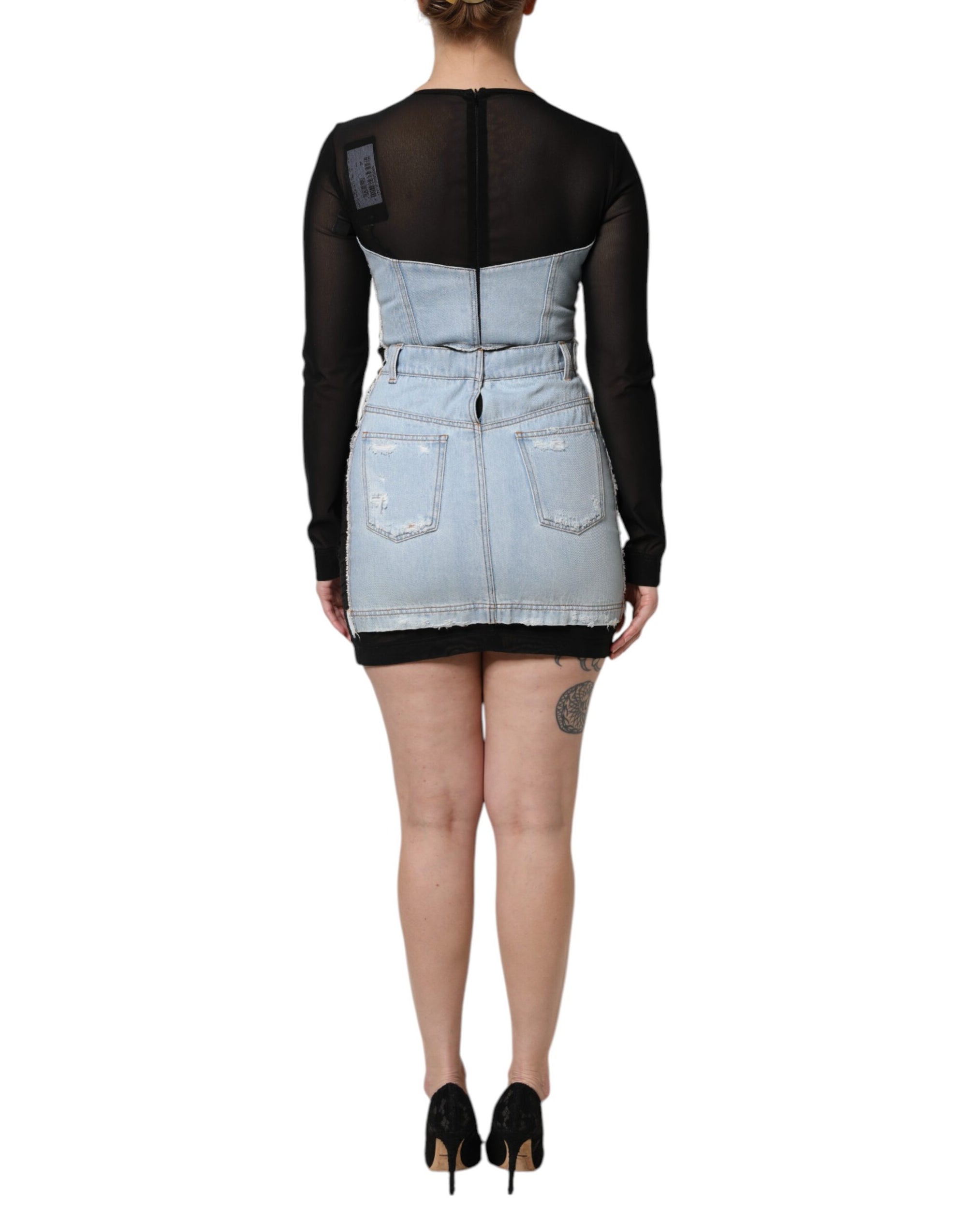 Mini-robe en jean à manches longues Dolce & Gabbana noir et bleu