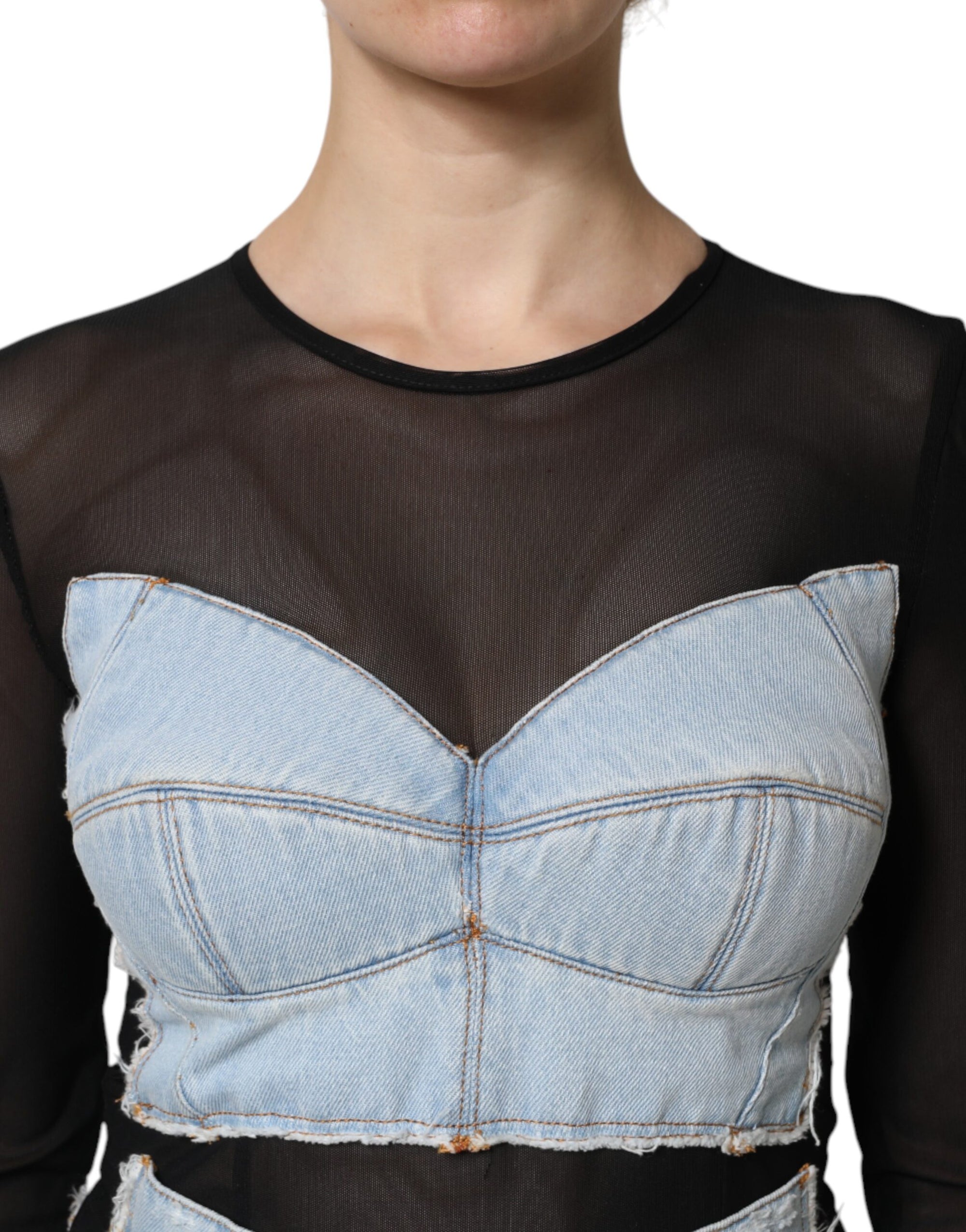 Mini-robe en jean à manches longues Dolce & Gabbana noir et bleu