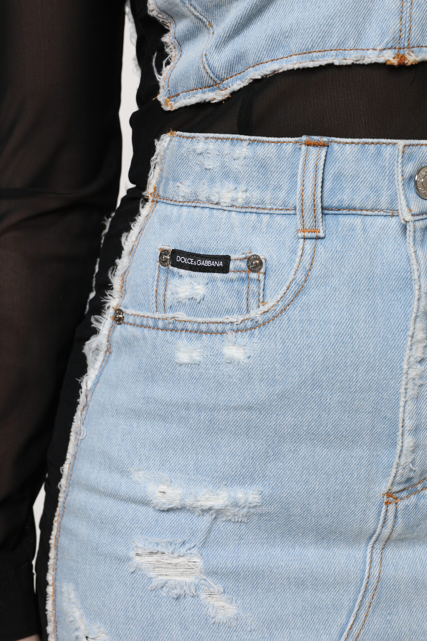Mini-robe en jean à manches longues Dolce & Gabbana noir et bleu