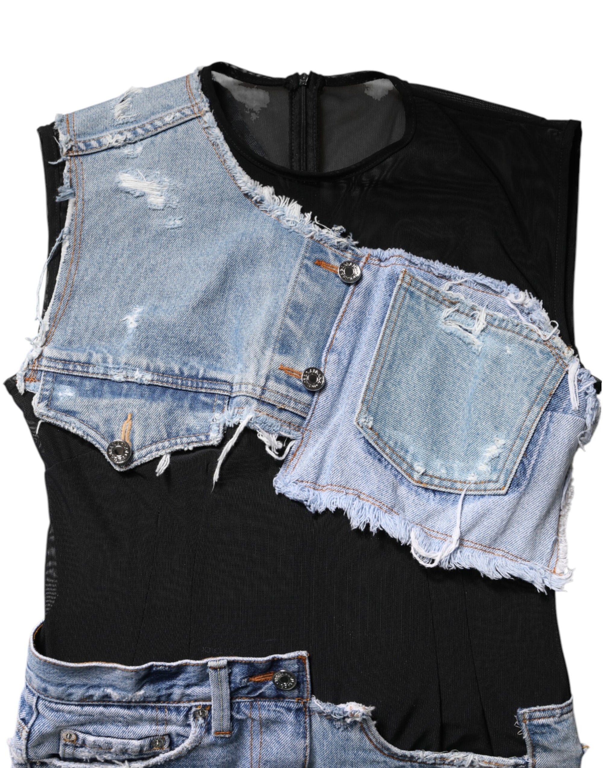 Mini-robe en jean sans manches noire et bleue Dolce & Gabbana