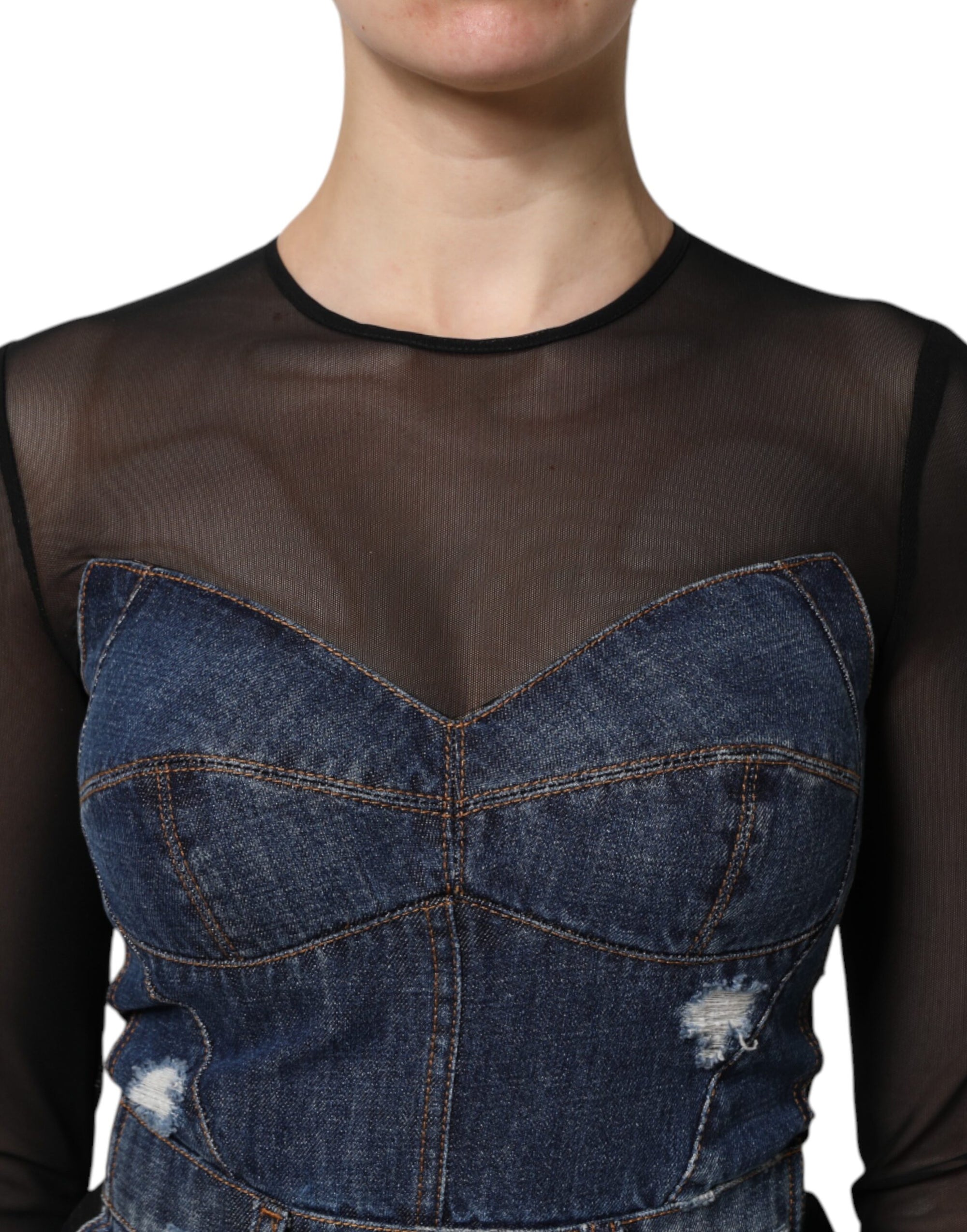 Mini-robe en jean à manches longues Dolce & Gabbana noir et bleu