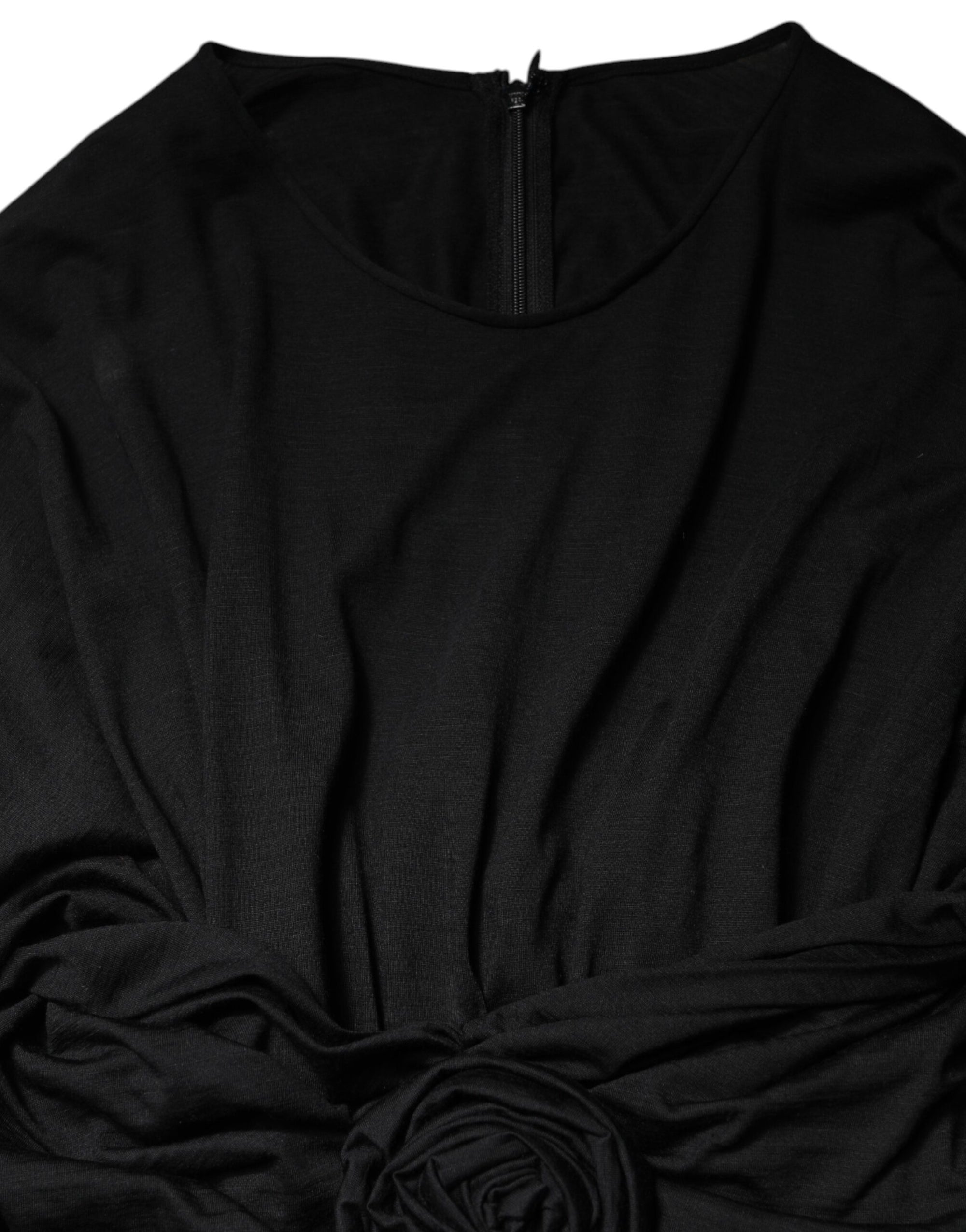 Dolce &amp; Gabbana Black Wool Long Sleeves Sheath Midi Dress