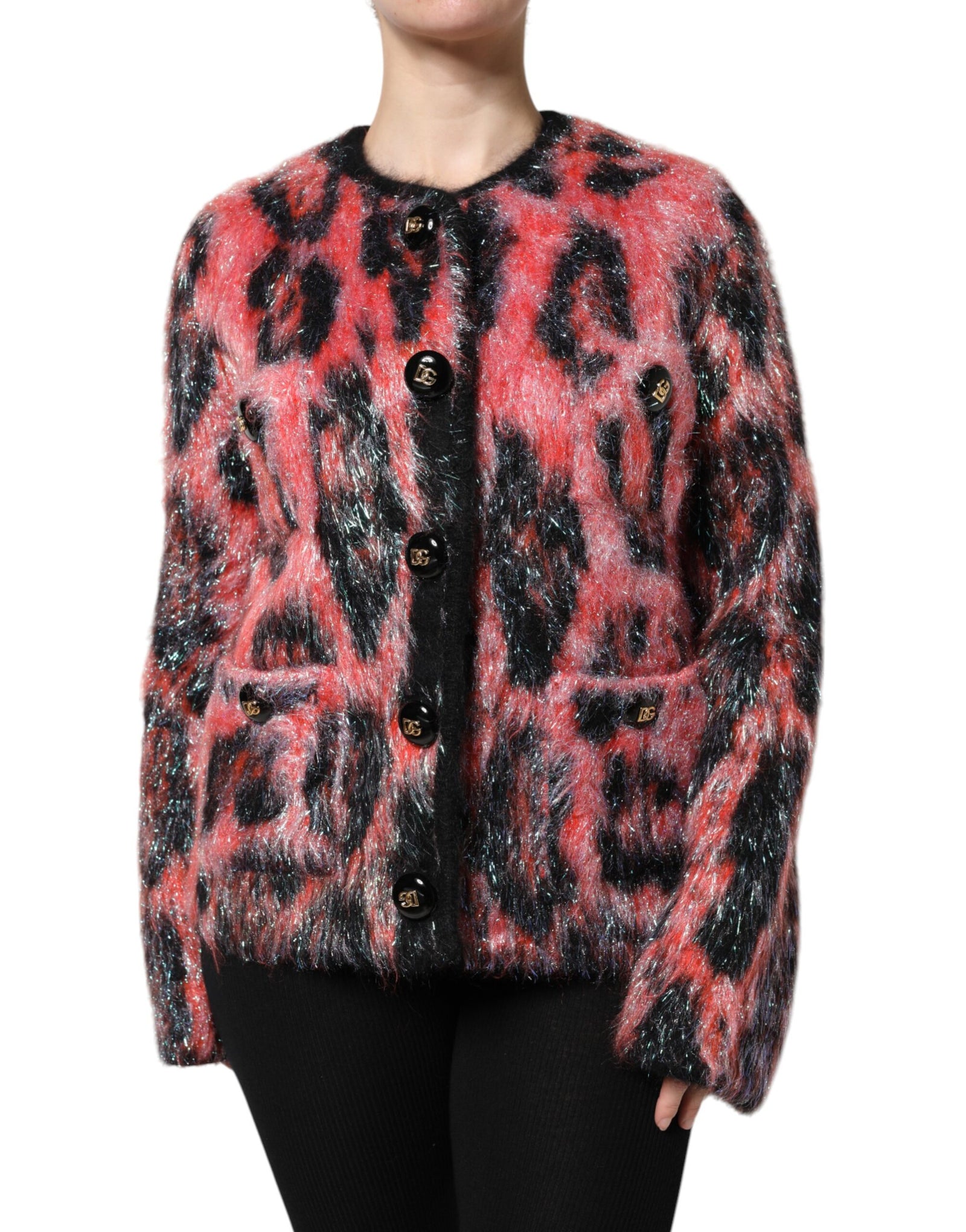 Pull cardigan boutonné en laine mohair rouge Dolce &amp; Gabbana