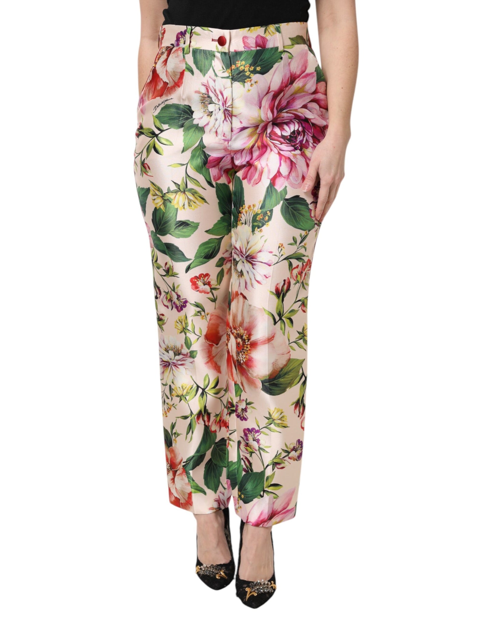 Pantalon droit taille haute à fleurs multicolores Dolce &amp; Gabbana