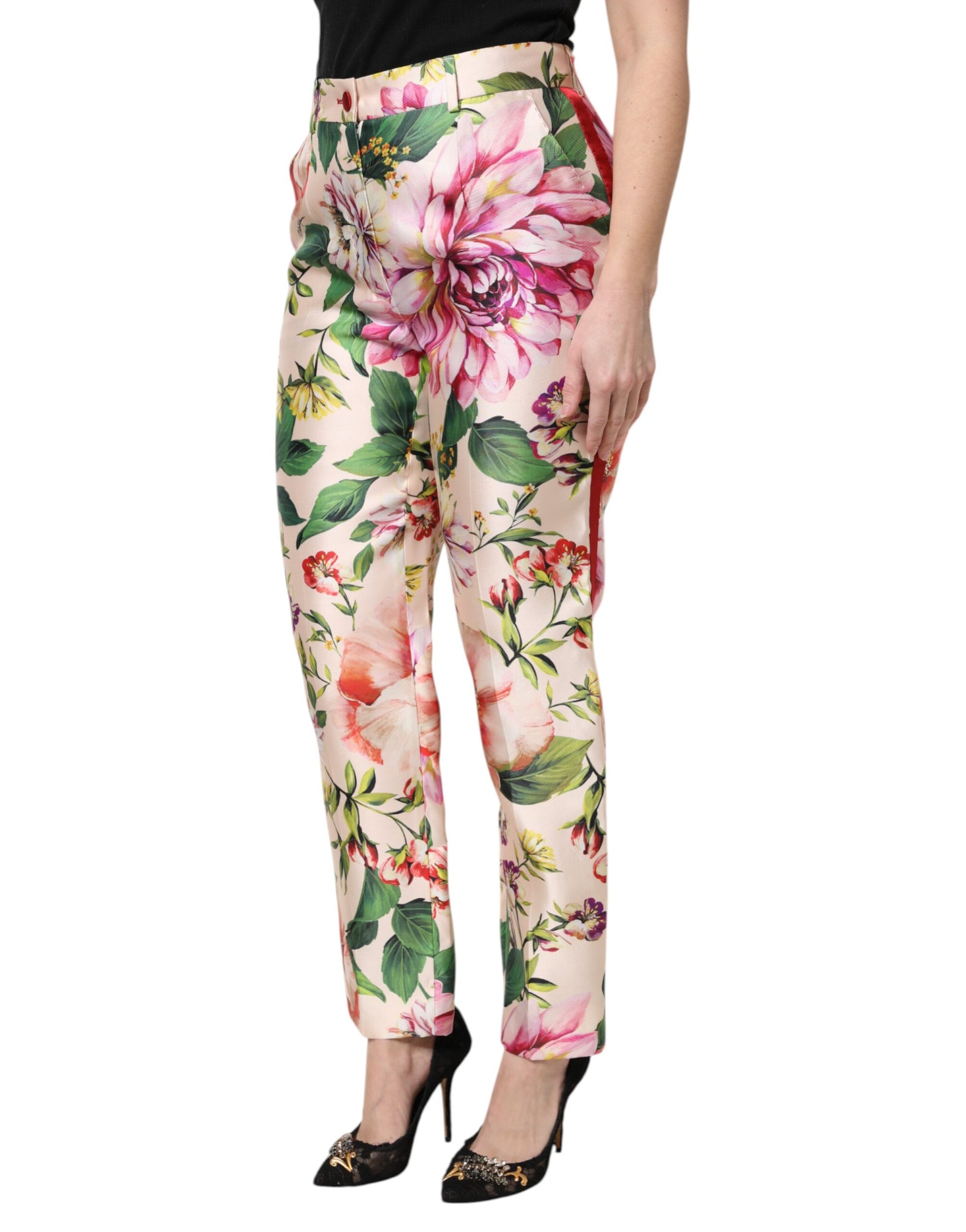 Dolce &amp; Gabbana Multicolor Floral High Waist Straight Pants