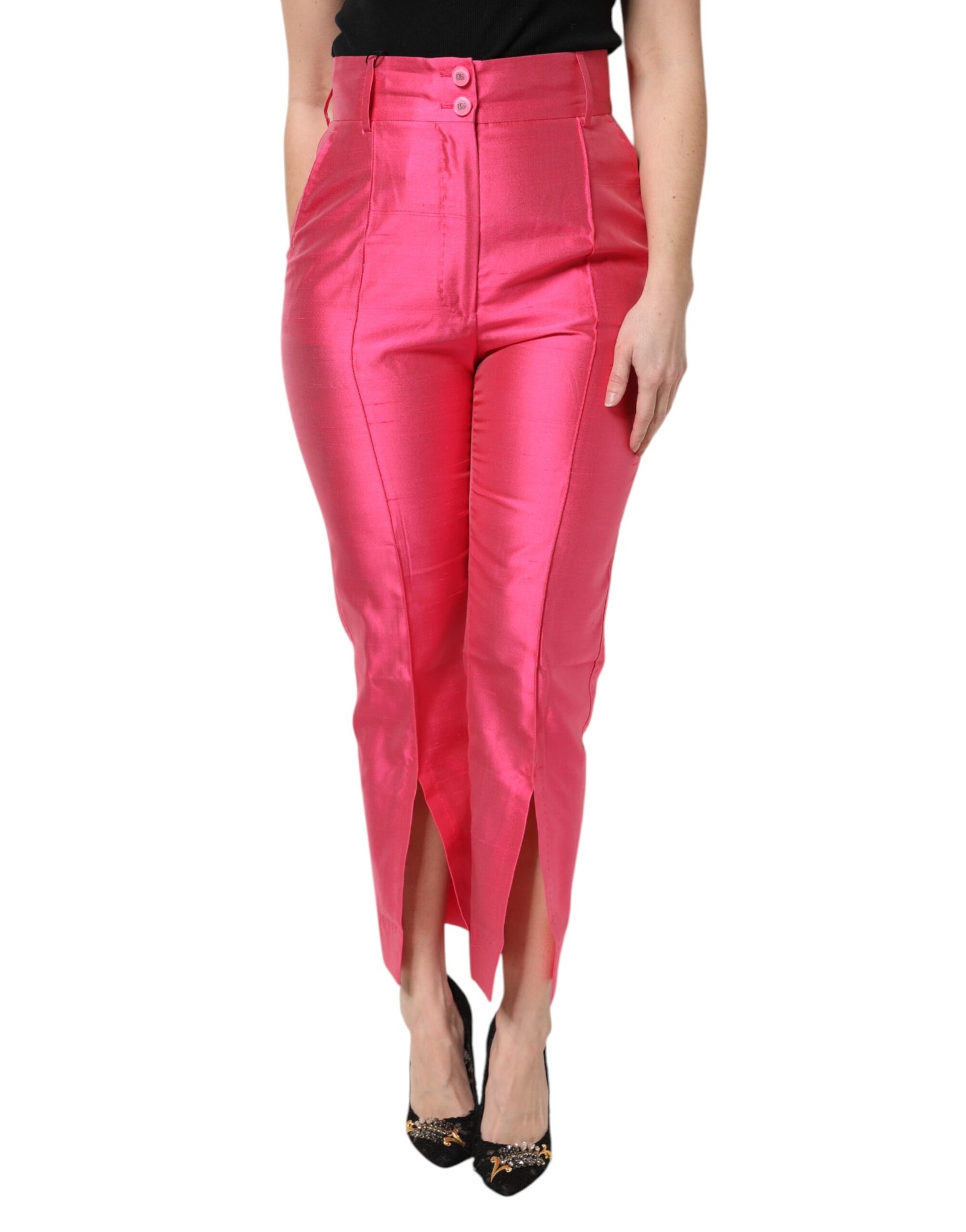 Pantalon fuselé taille haute en soie rose Dolce &amp; Gabbana