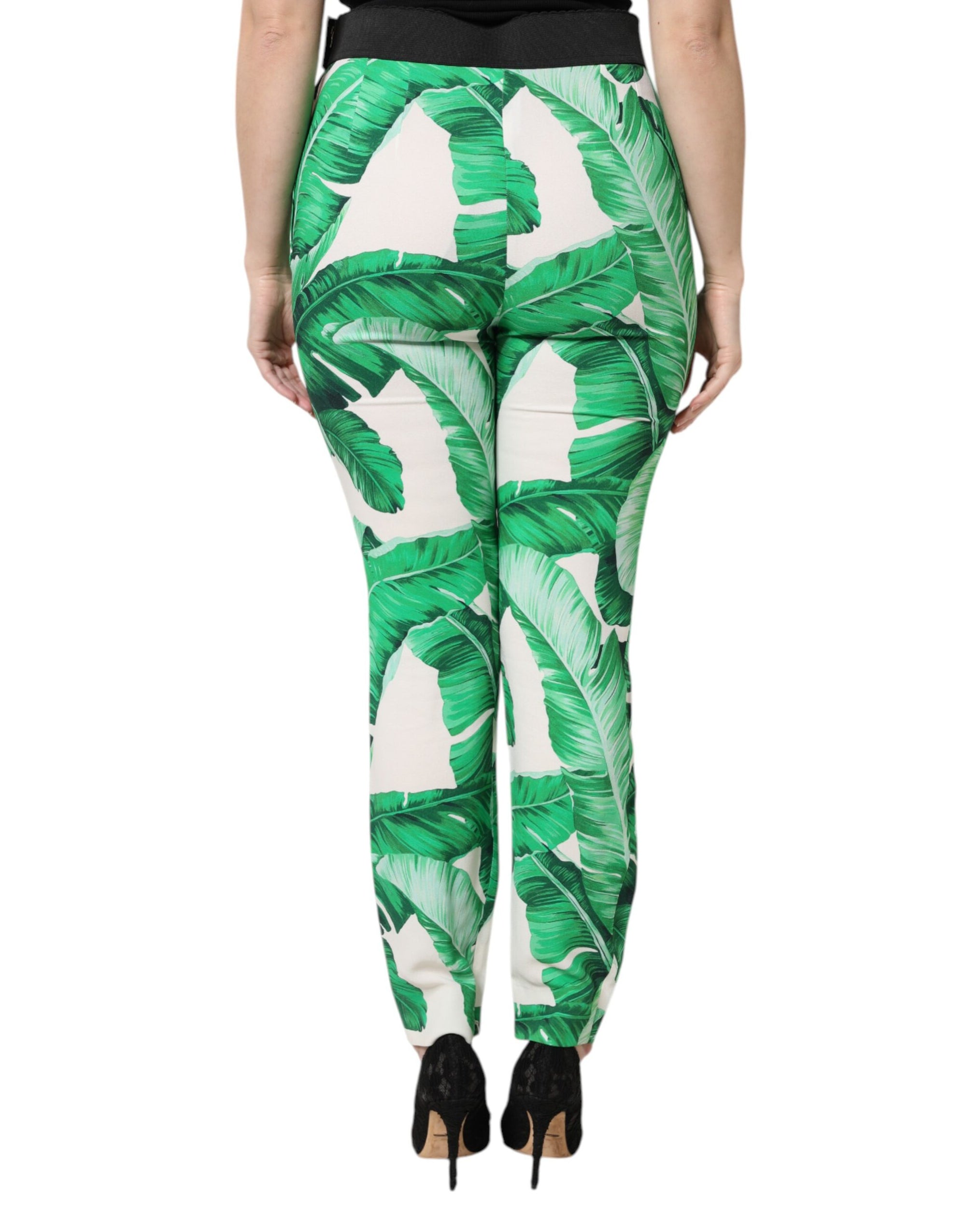 Pantalon taille haute Dolce &amp; Gabbana blanc à feuilles vertes