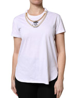 T-shirt col rond en coton à chaîne blanche et perles Dolce & Gabbana