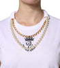 T-shirt col rond en coton à chaîne blanche et perles Dolce & Gabbana