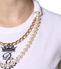 T-shirt col rond en coton à chaîne blanche et perles Dolce & Gabbana