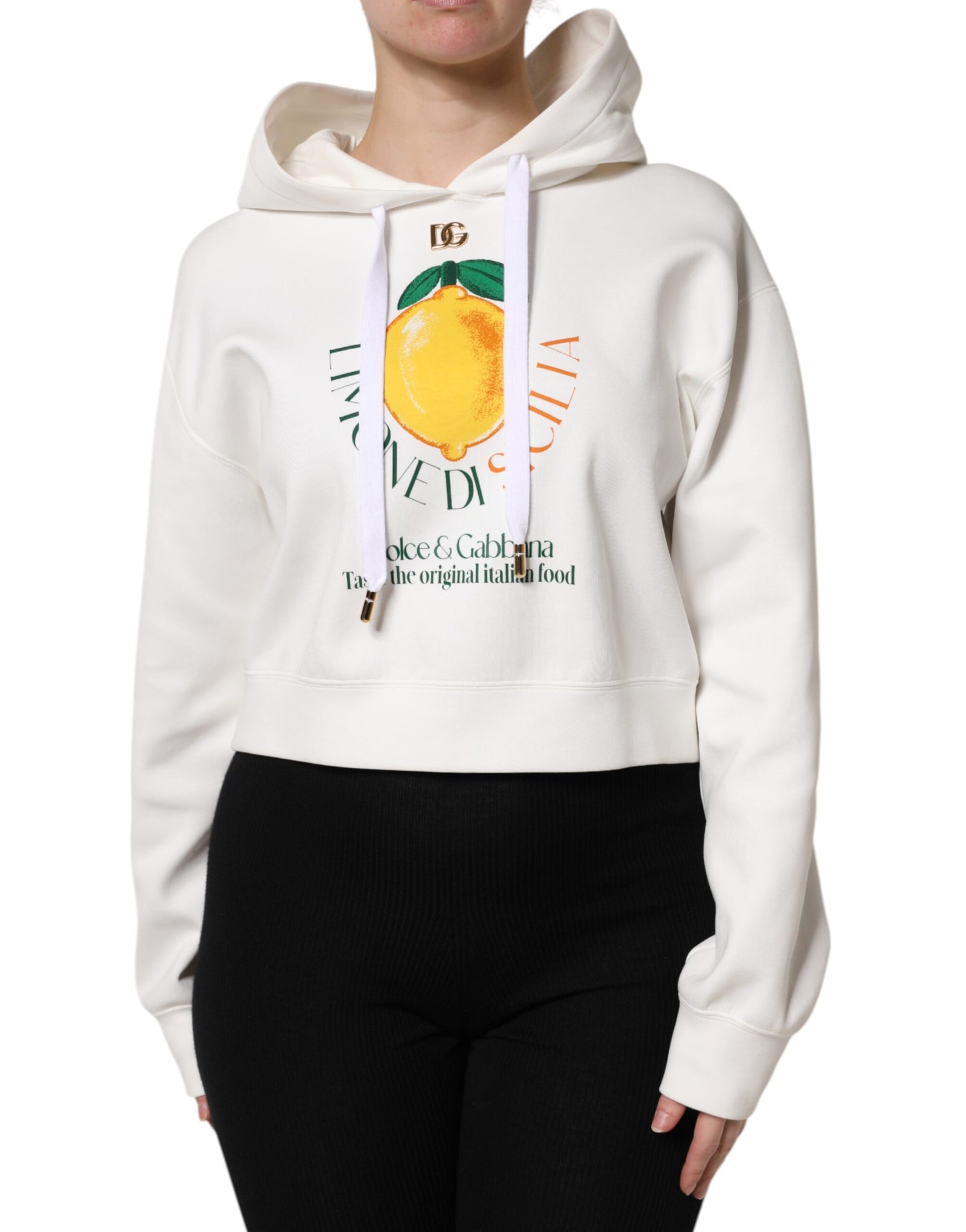 Pull à capuche imprimé en coton ivoire Dolce &amp; Gabbana
