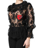 Dolce &amp; Gabbana Black Cotton Floral Lace Women Blouse Top