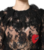 Dolce &amp; Gabbana Black Cotton Floral Lace Women Blouse Top