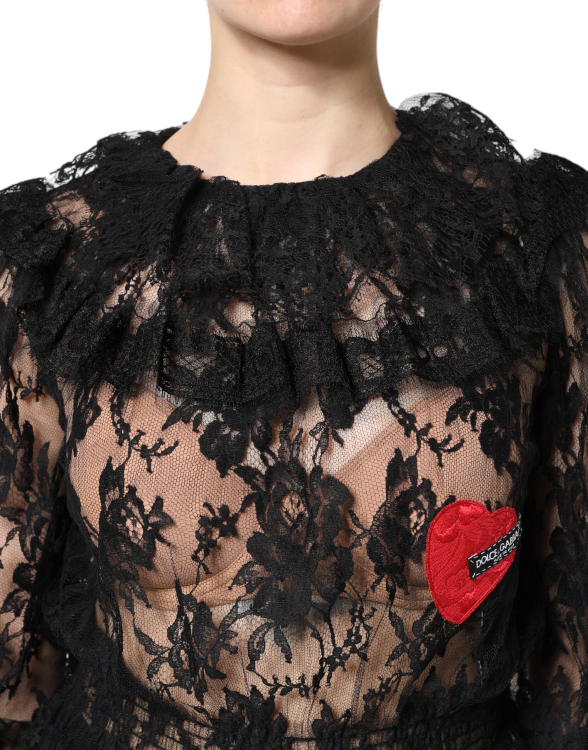 Dolce &amp; Gabbana Black Cotton Floral Lace Women Blouse Top
