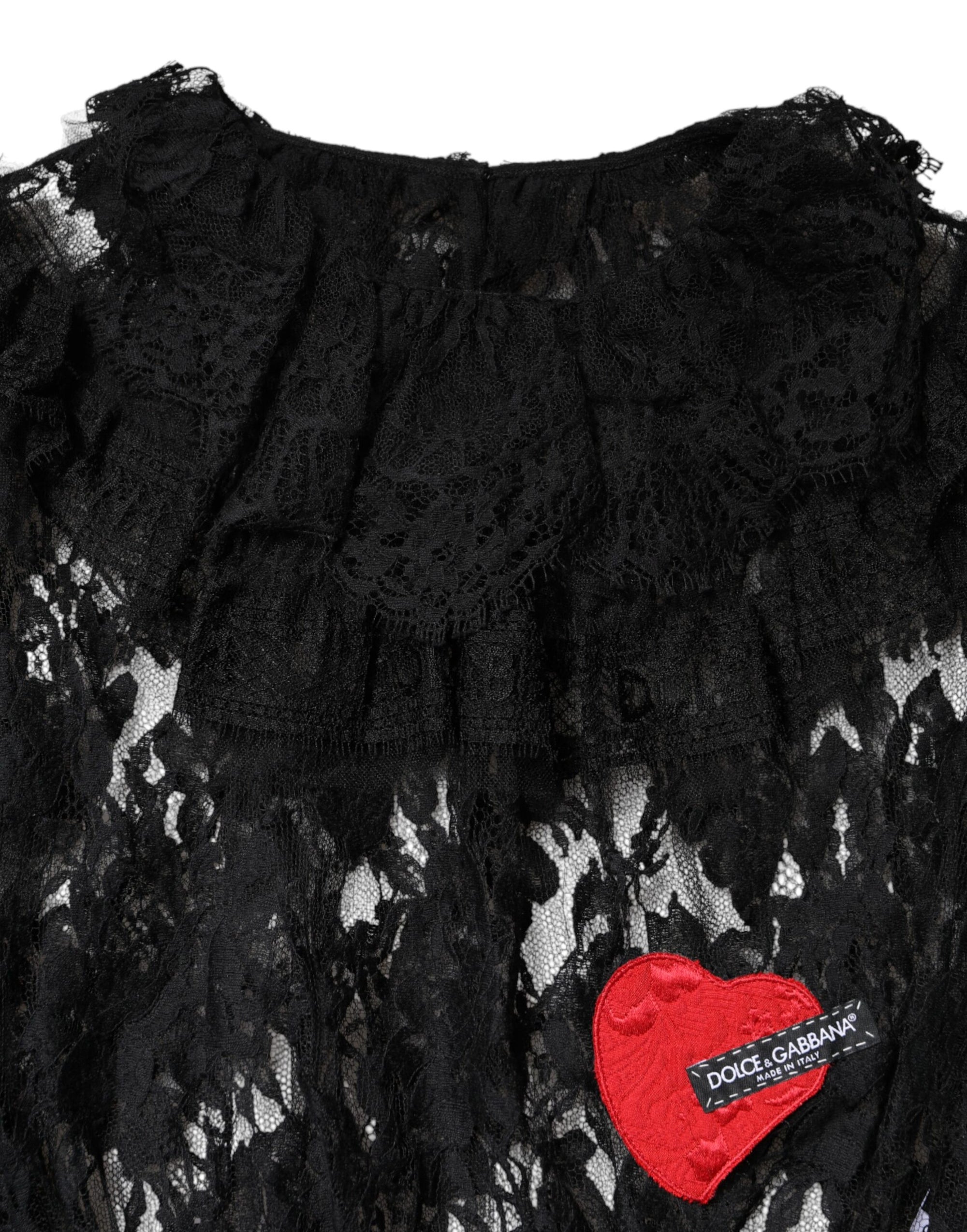 Dolce &amp; Gabbana Black Cotton Floral Lace Women Blouse Top