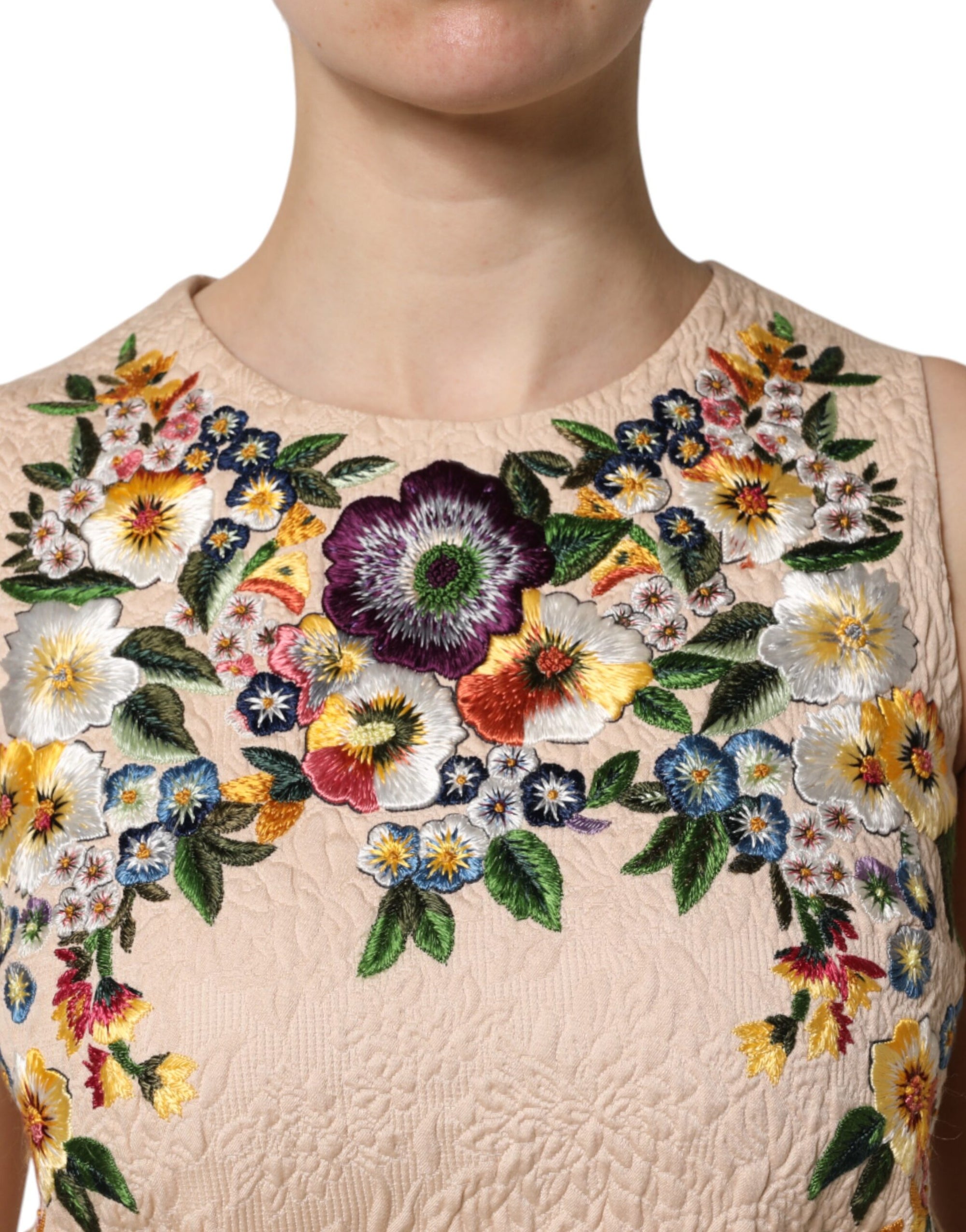 Dolce &amp; Gabbana Beige Floral Embroidery Sleeveless Tank Top