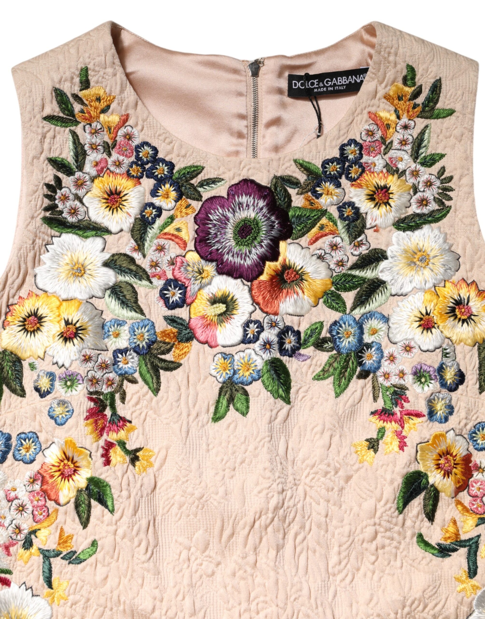 Dolce &amp; Gabbana Beige Floral Embroidery Sleeveless Tank Top
