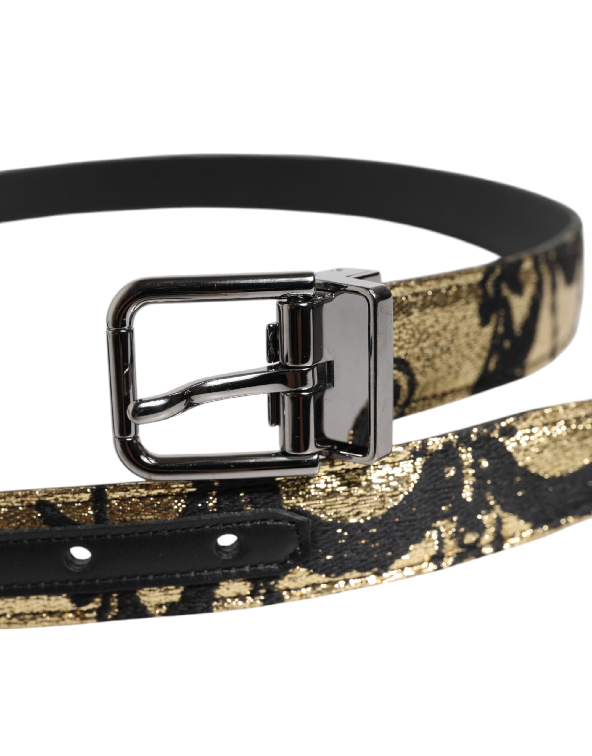 Dolce &amp; Gabbana Multicolor Jacquard Leather Metal Buckle Belt